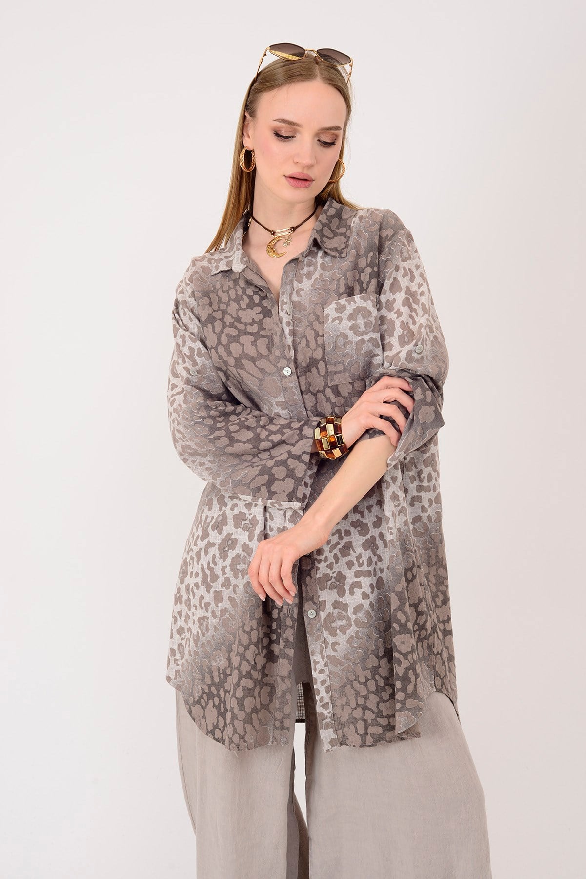 2502 LEOPAR DESEN GÖMLEK TUNİK