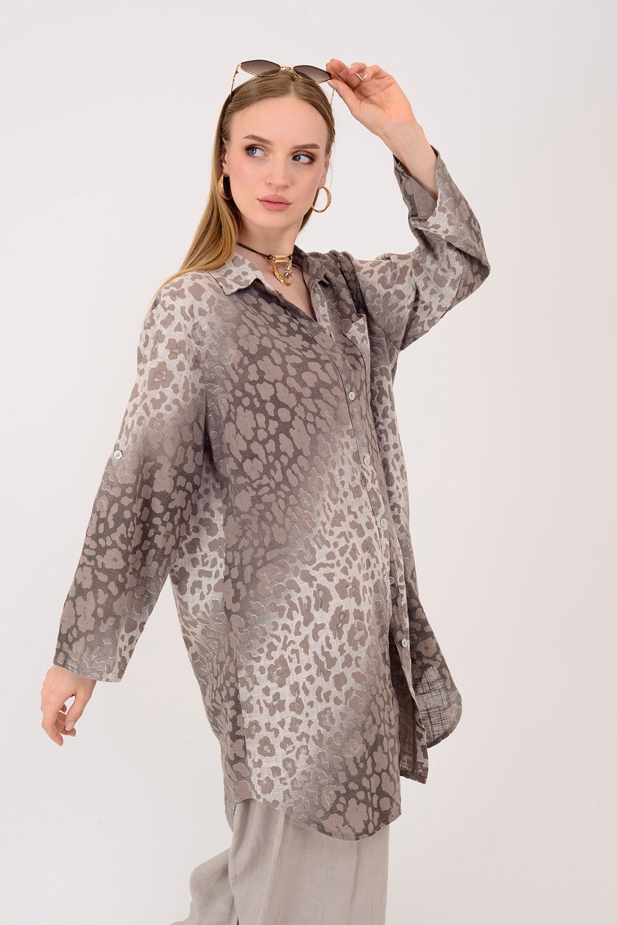 2502 LEOPAR DESEN GÖMLEK TUNİK