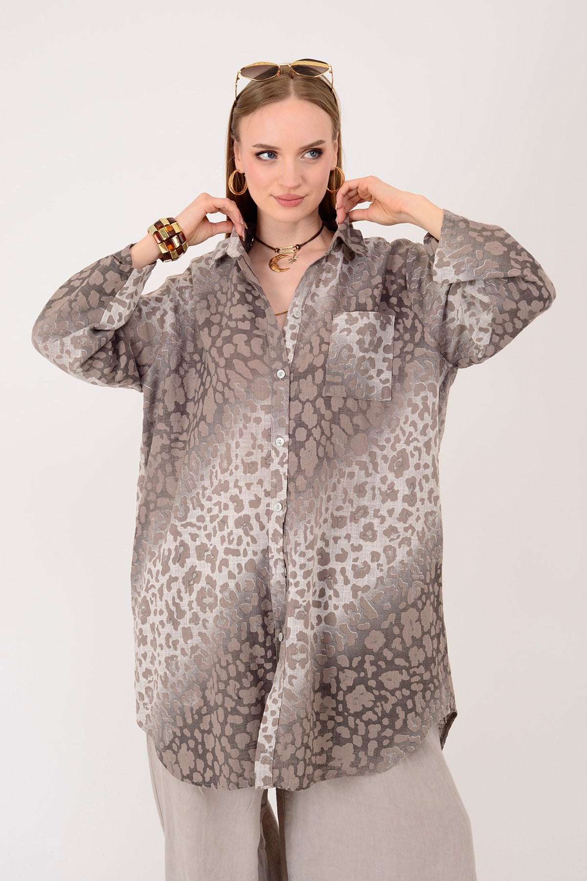 2502 LEOPAR DESEN GÖMLEK TUNİK