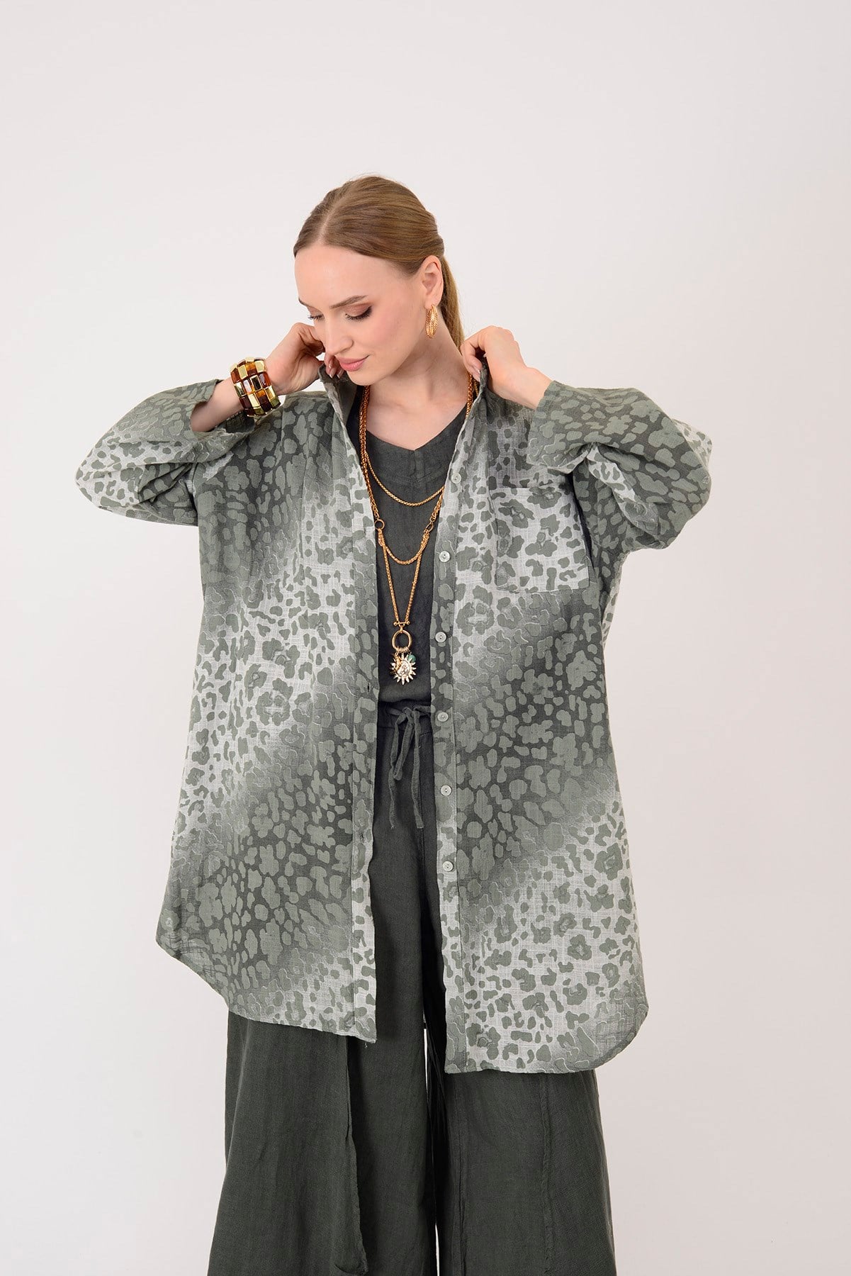2502 LEOPAR DESEN GÖMLEK TUNİK