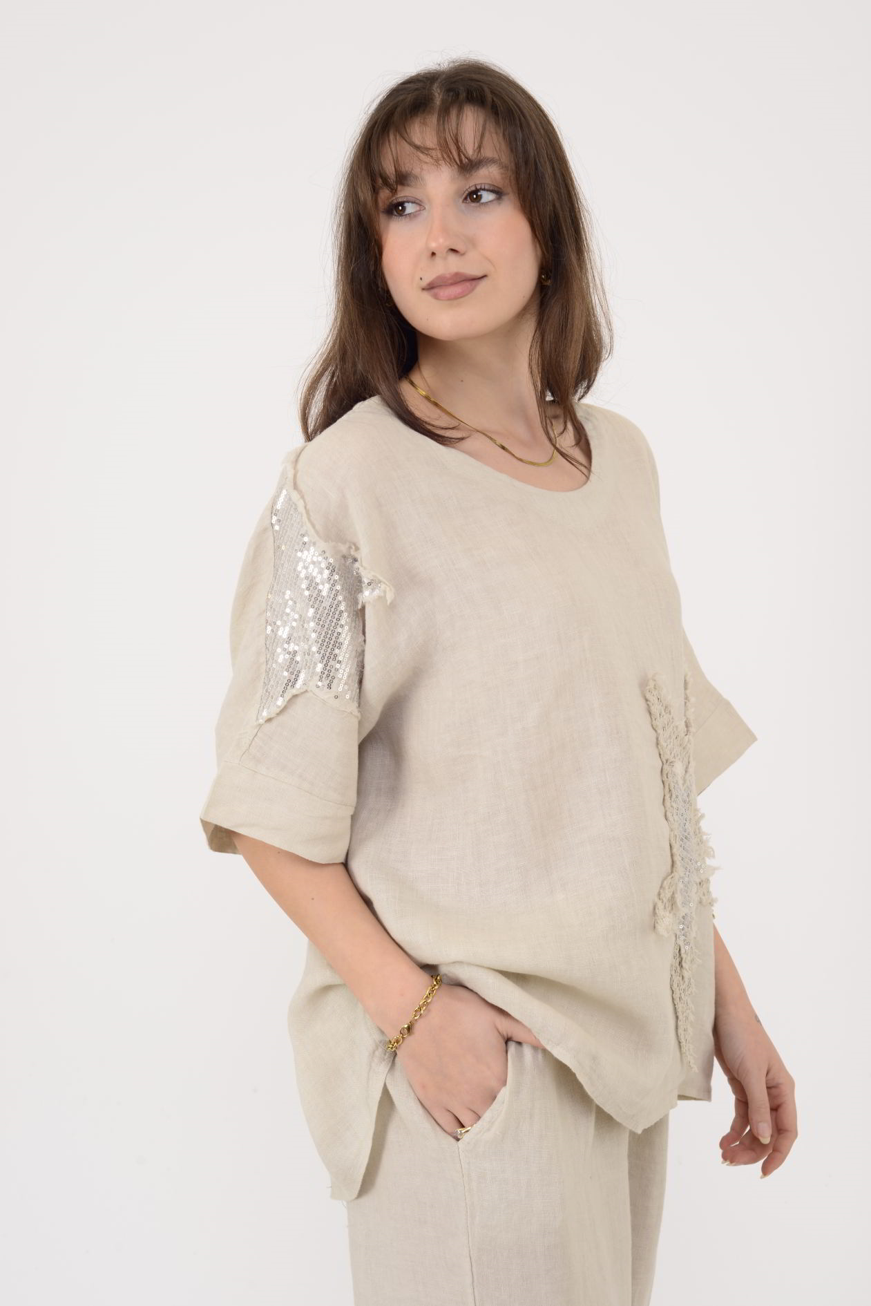 25577 STAR PAYET DETAYLI 2Lİ KETEN TAKIM