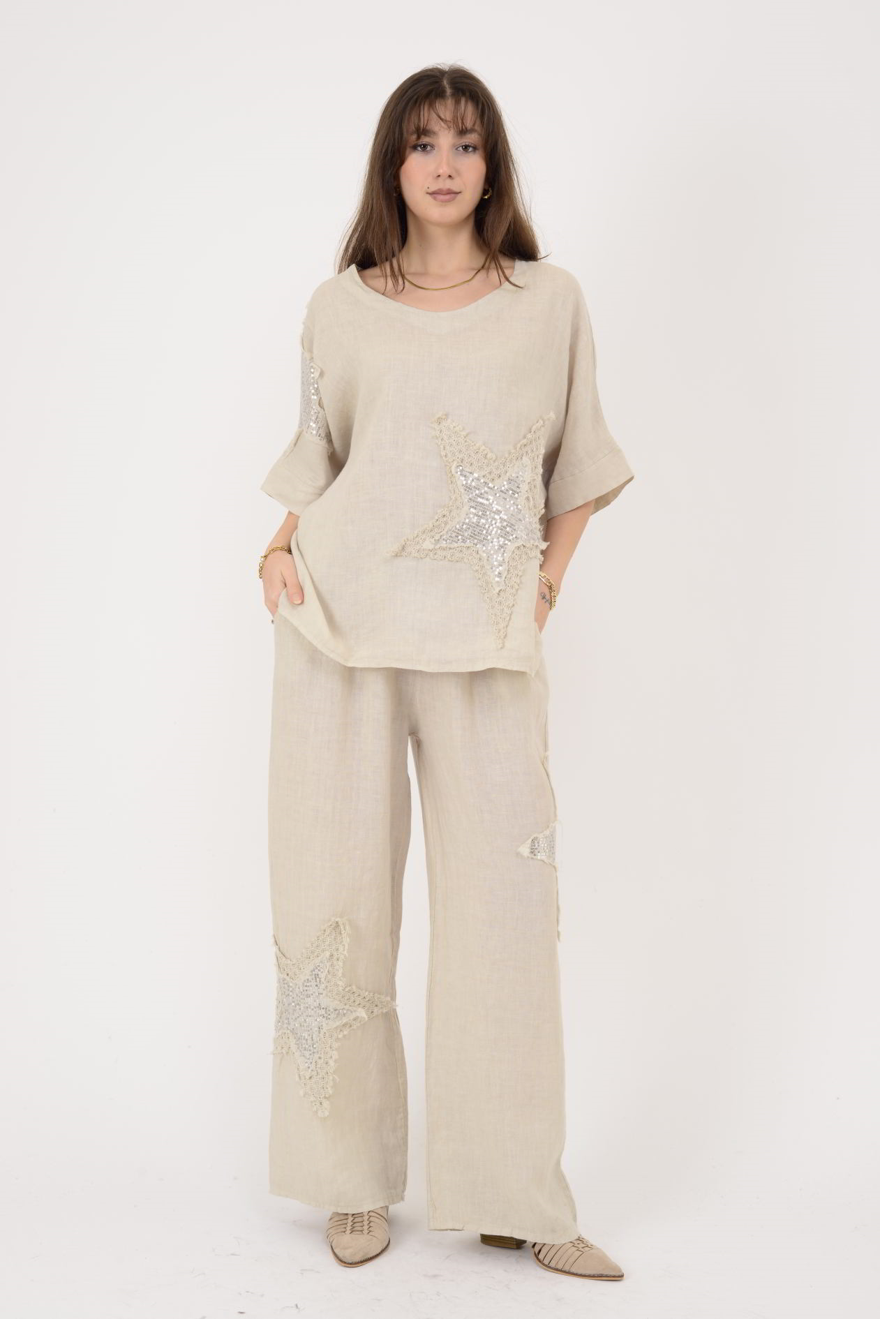 25577 STAR PAYET DETAYLI 2Lİ KETEN TAKIM