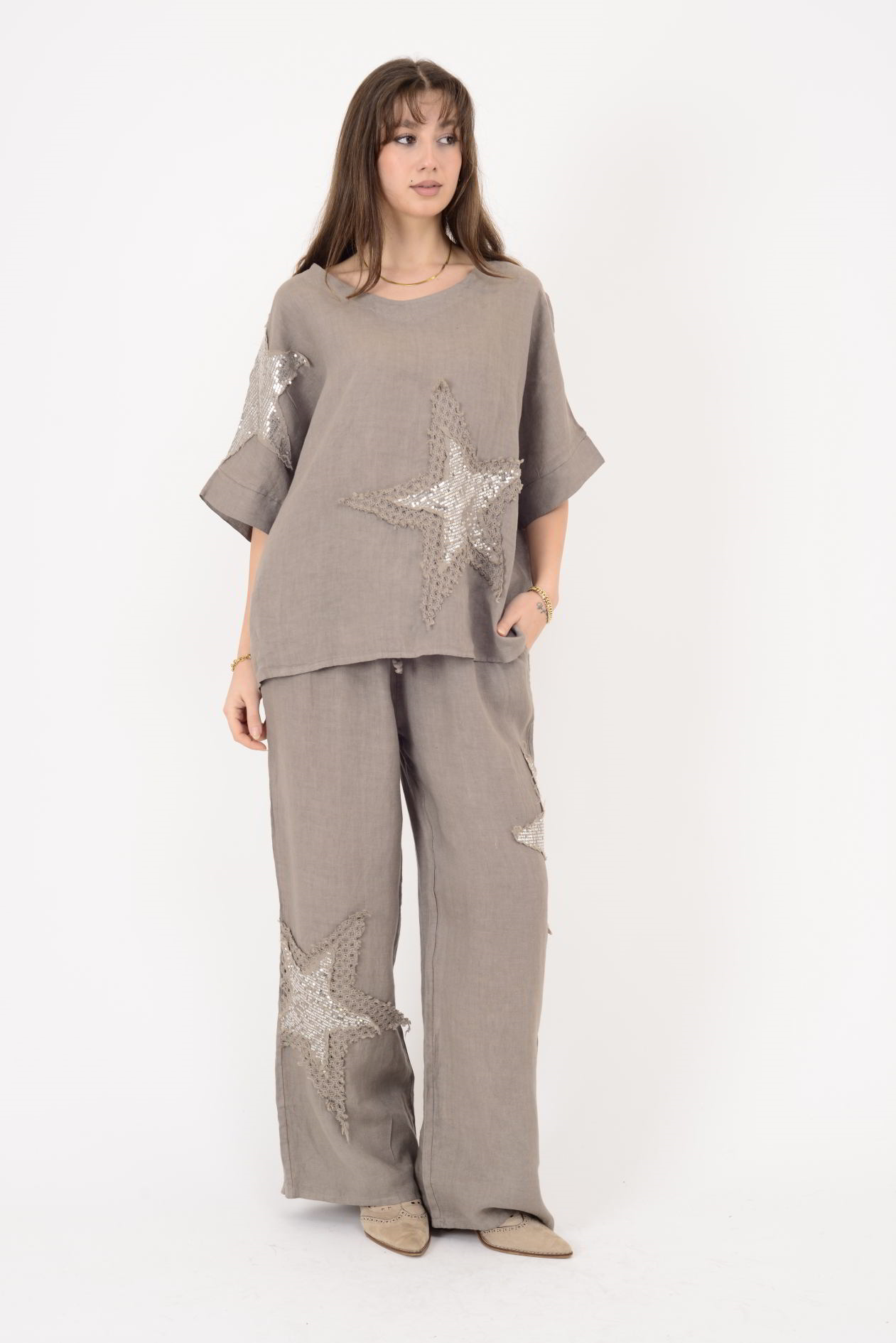 25577 STAR PAYET DETAYLI 2Lİ KETEN TAKIM