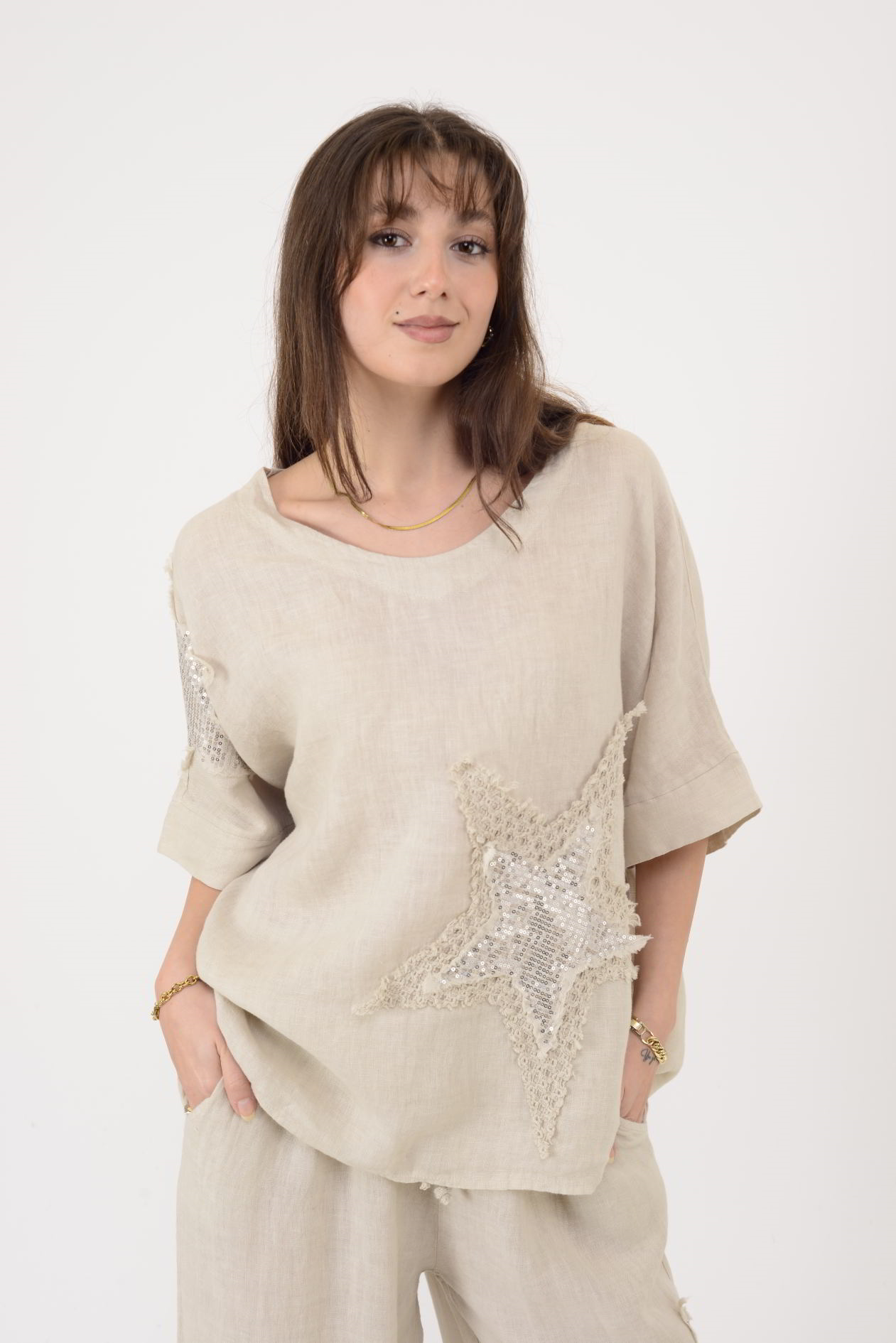 25577 STAR PAYET DETAYLI 2Lİ KETEN TAKIM