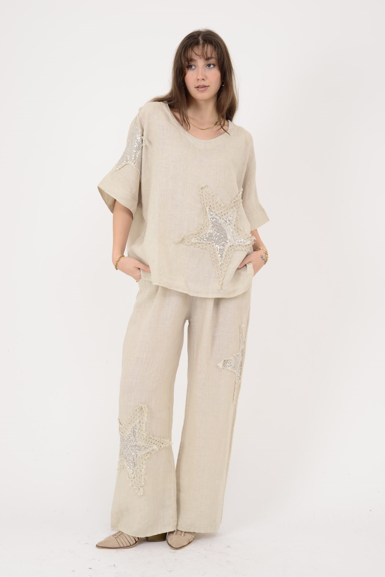 25577 STAR PAYET DETAYLI 2Lİ KETEN TAKIM