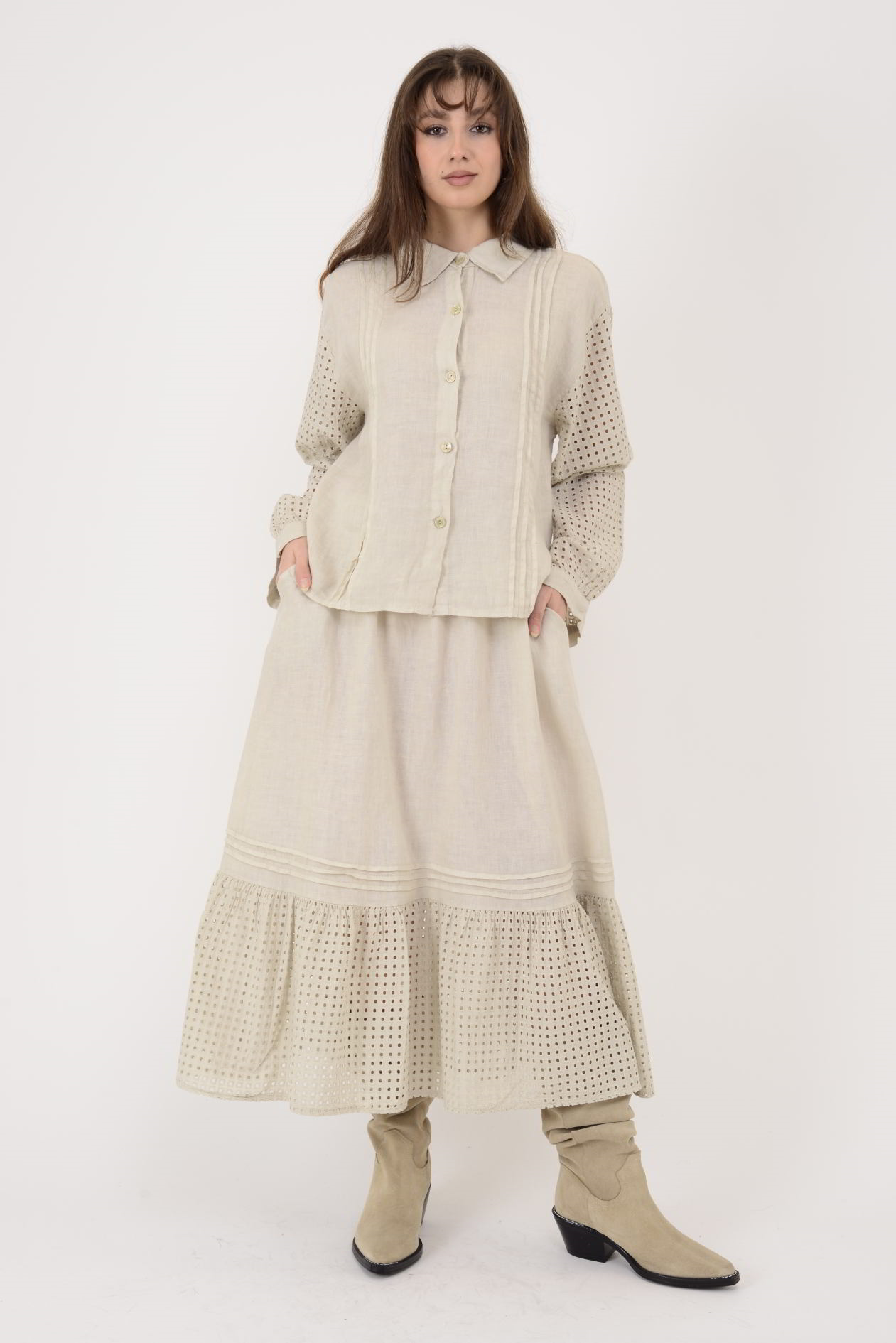 25595 FİSTO DETAYLI 2Lİ KETEN TAKIM