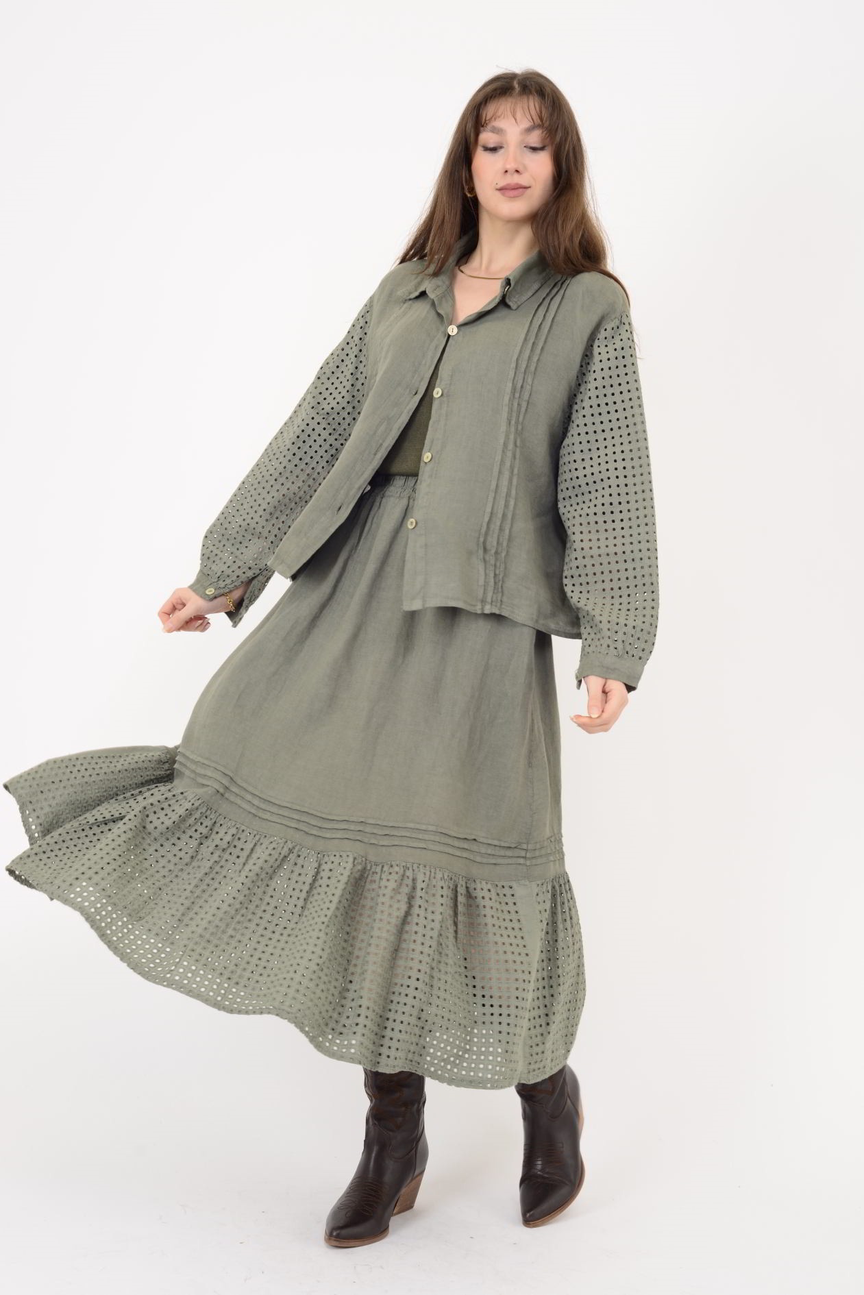 25595 FİSTO DETAYLI 2Lİ KETEN TAKIM