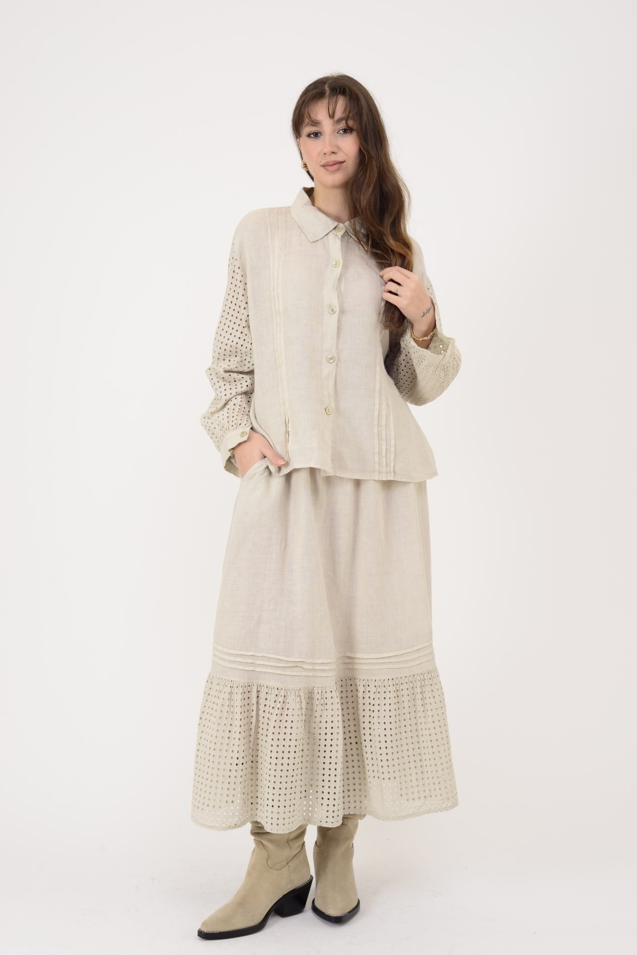 25595 FİSTO DETAYLI 2Lİ KETEN TAKIM