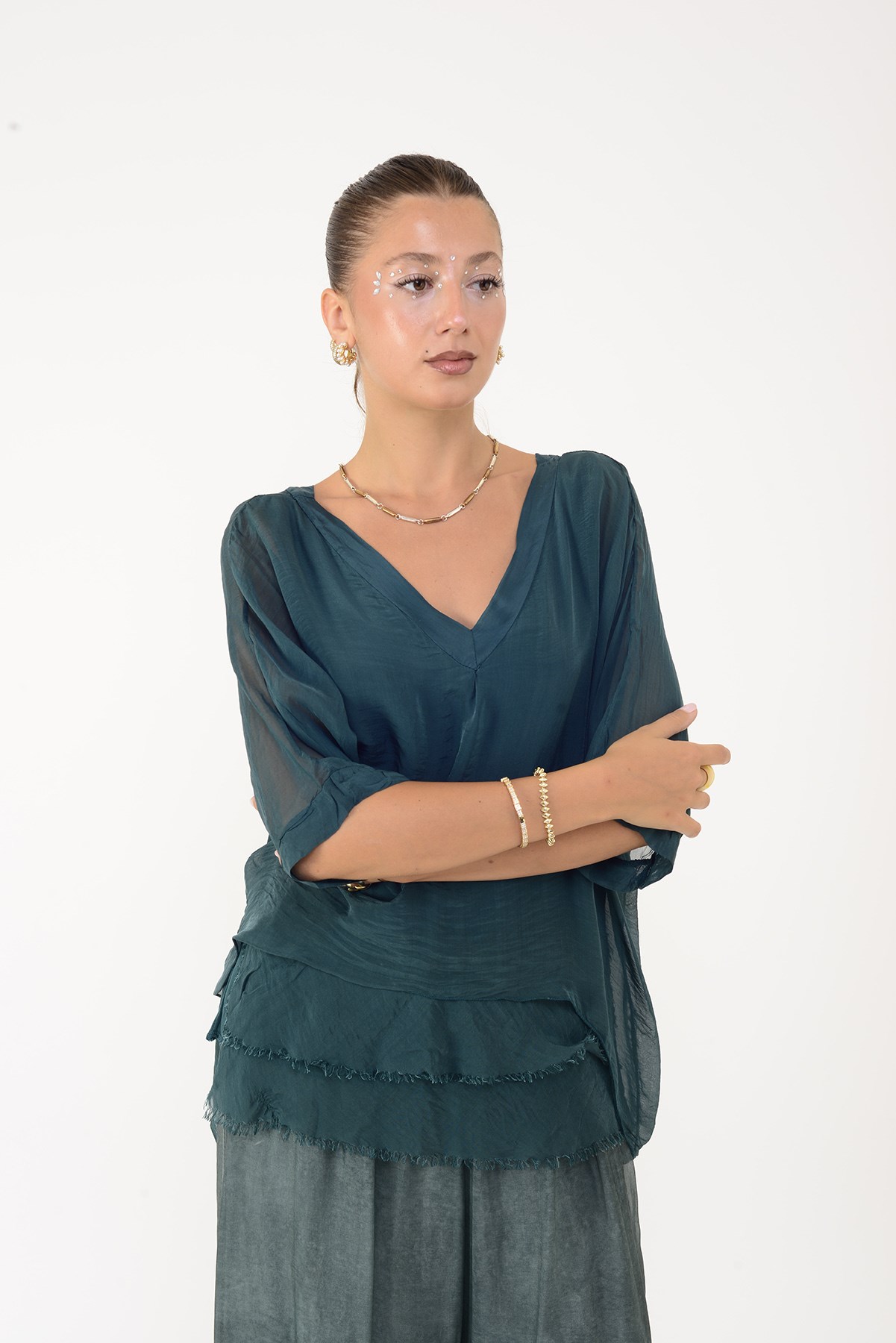 2757 V YAKA İPEK BLUZ