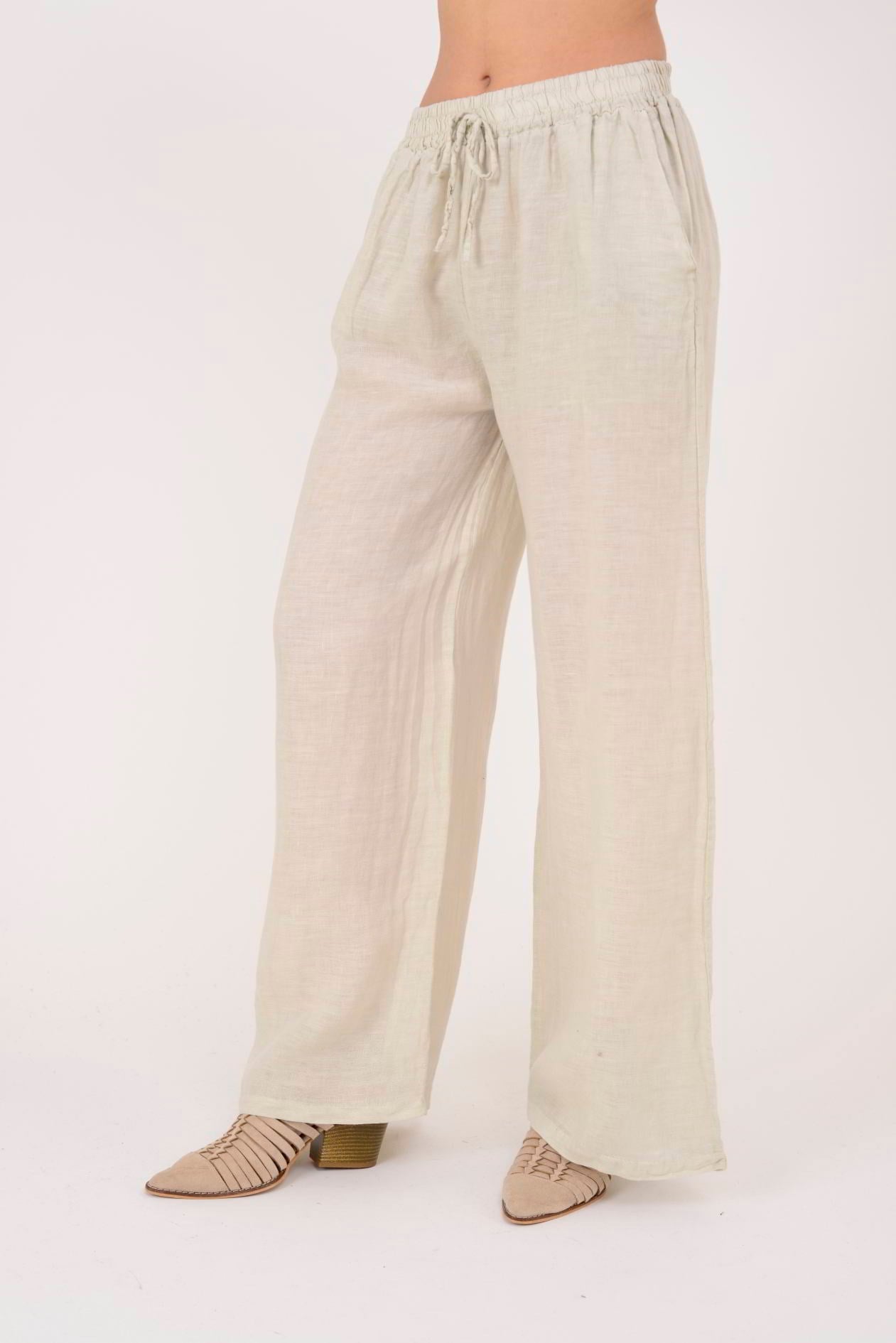 30484 BELİ LASTİKLİ KETEN PANTOLON