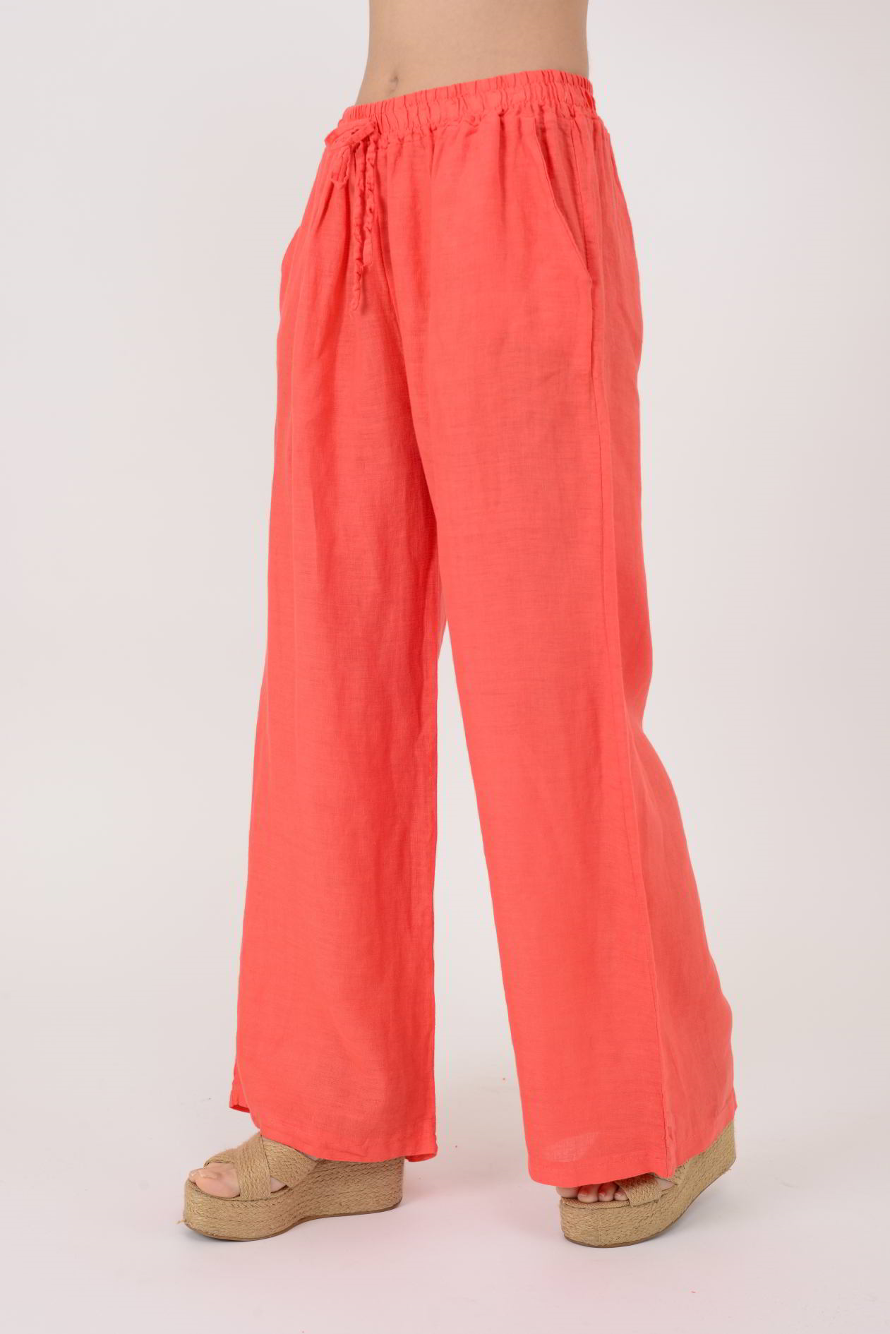 30484 BELİ LASTİKLİ KETEN PANTOLON