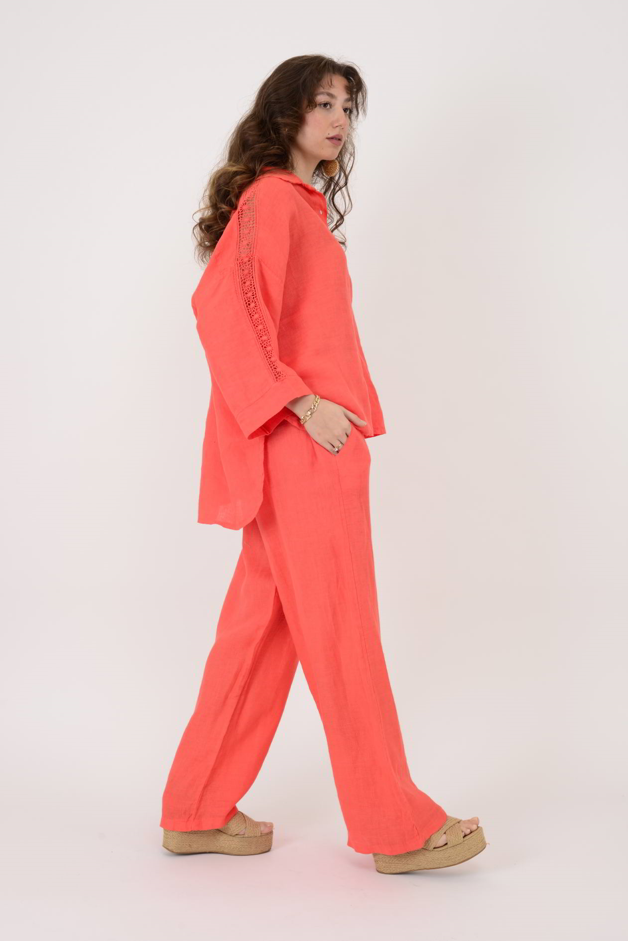30484 BELİ LASTİKLİ KETEN PANTOLON
