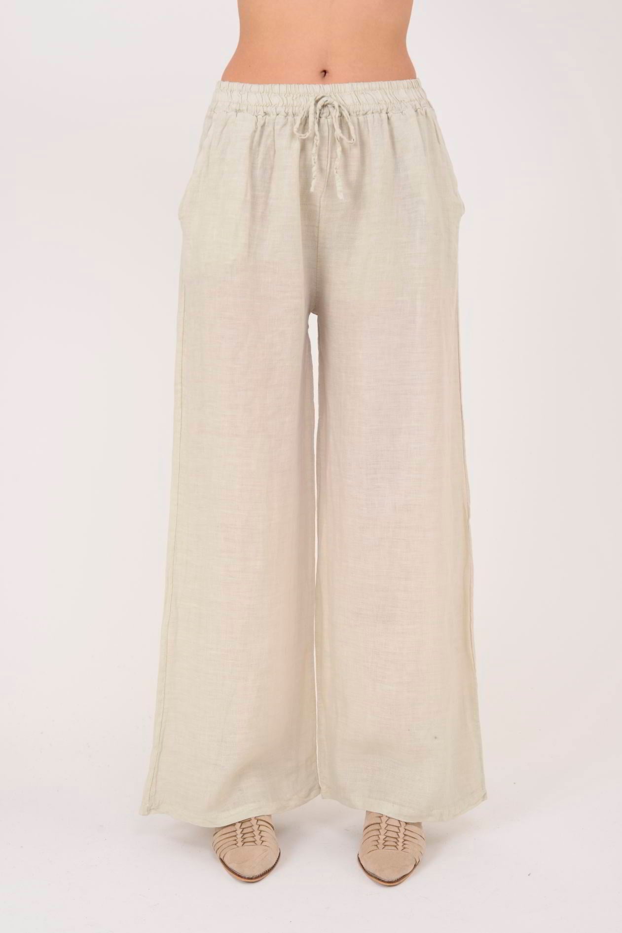 30484 BELİ LASTİKLİ KETEN PANTOLON