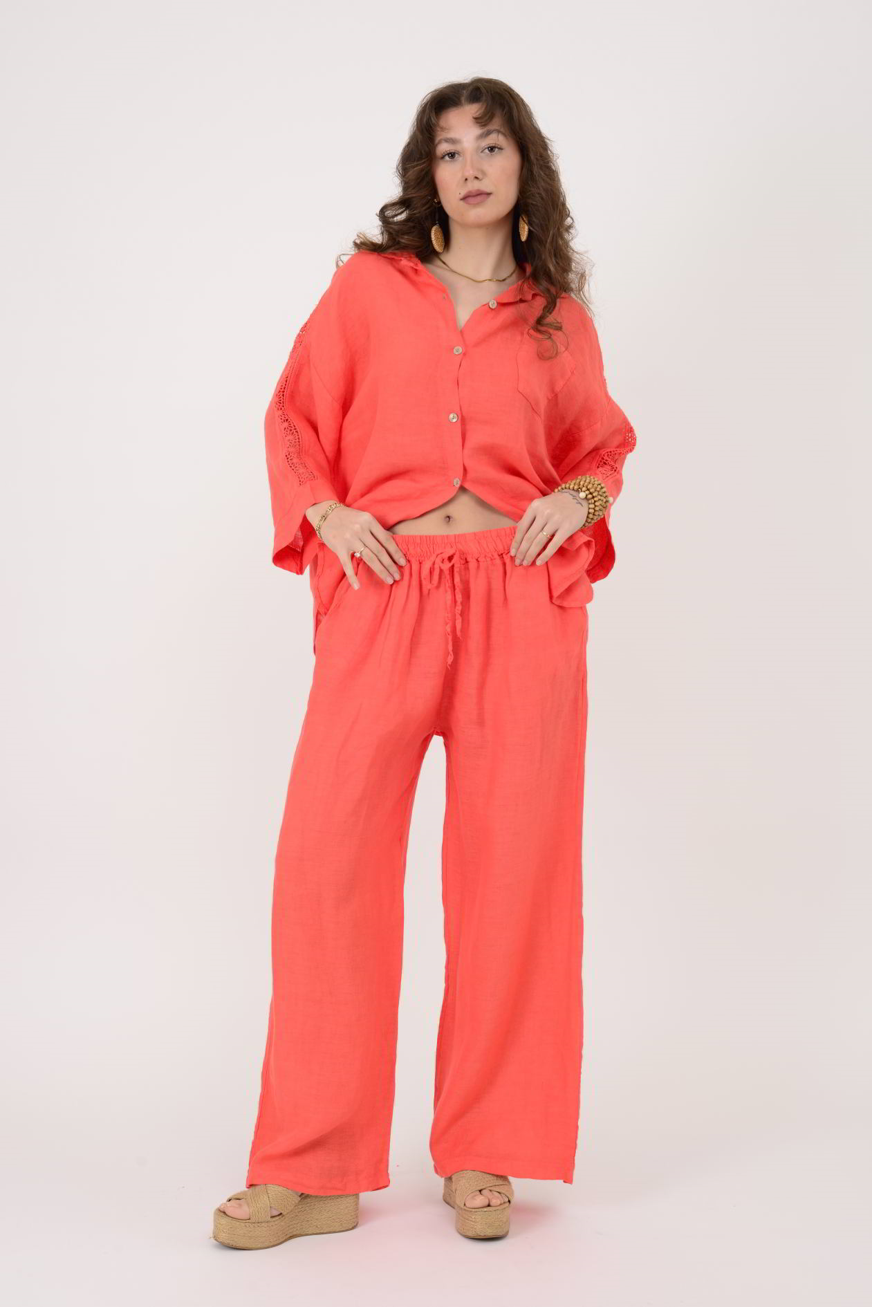 30484 BELİ LASTİKLİ KETEN PANTOLON