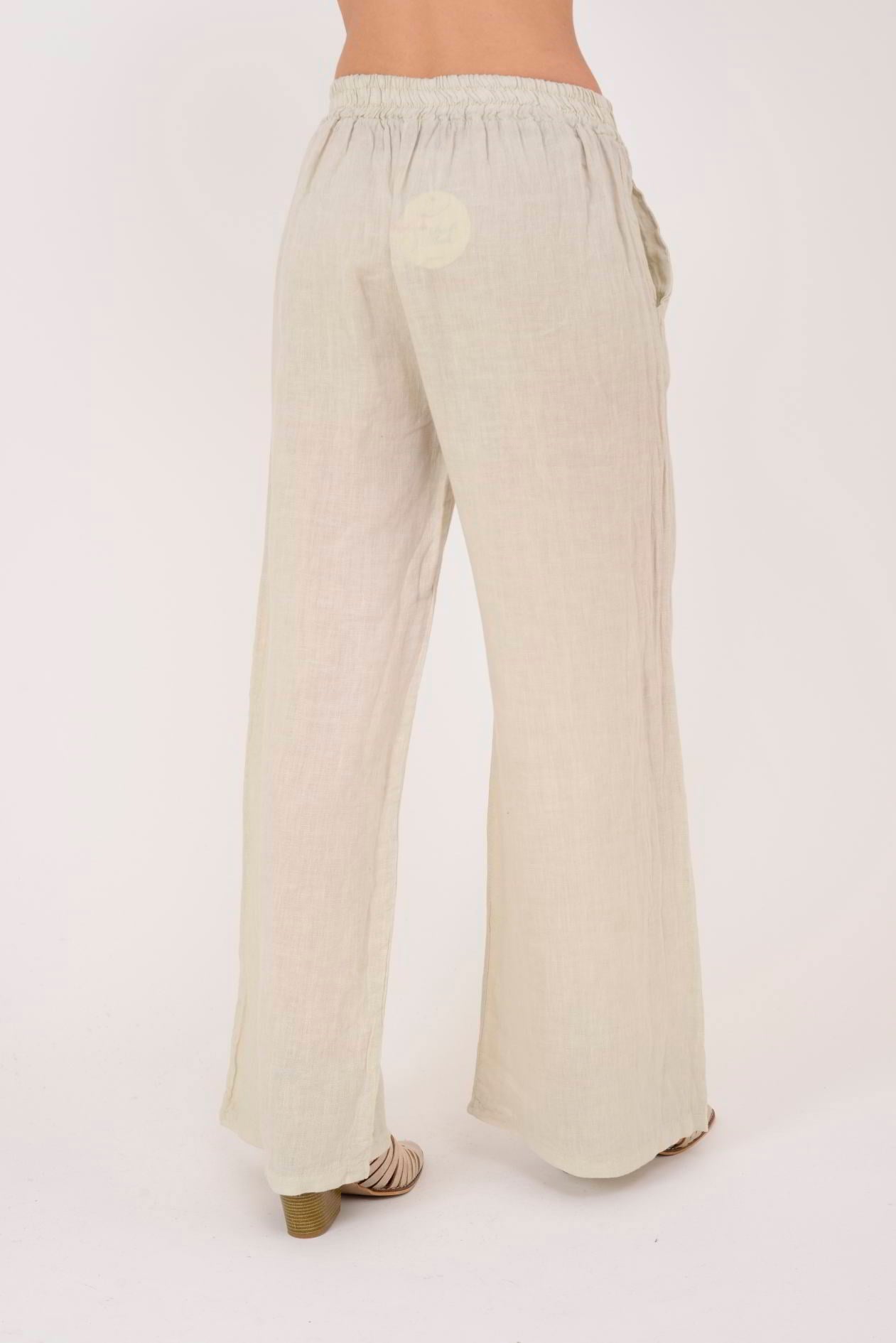 30484 BELİ LASTİKLİ KETEN PANTOLON