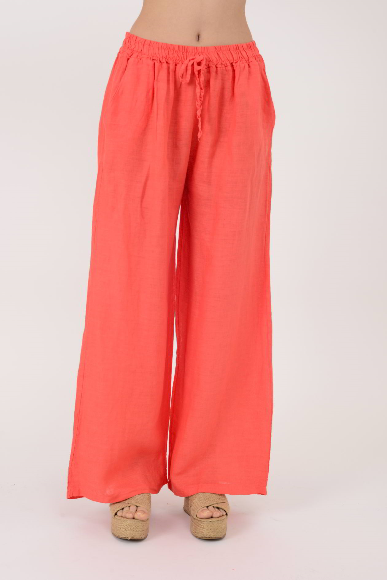 30484 BELİ LASTİKLİ KETEN PANTOLON