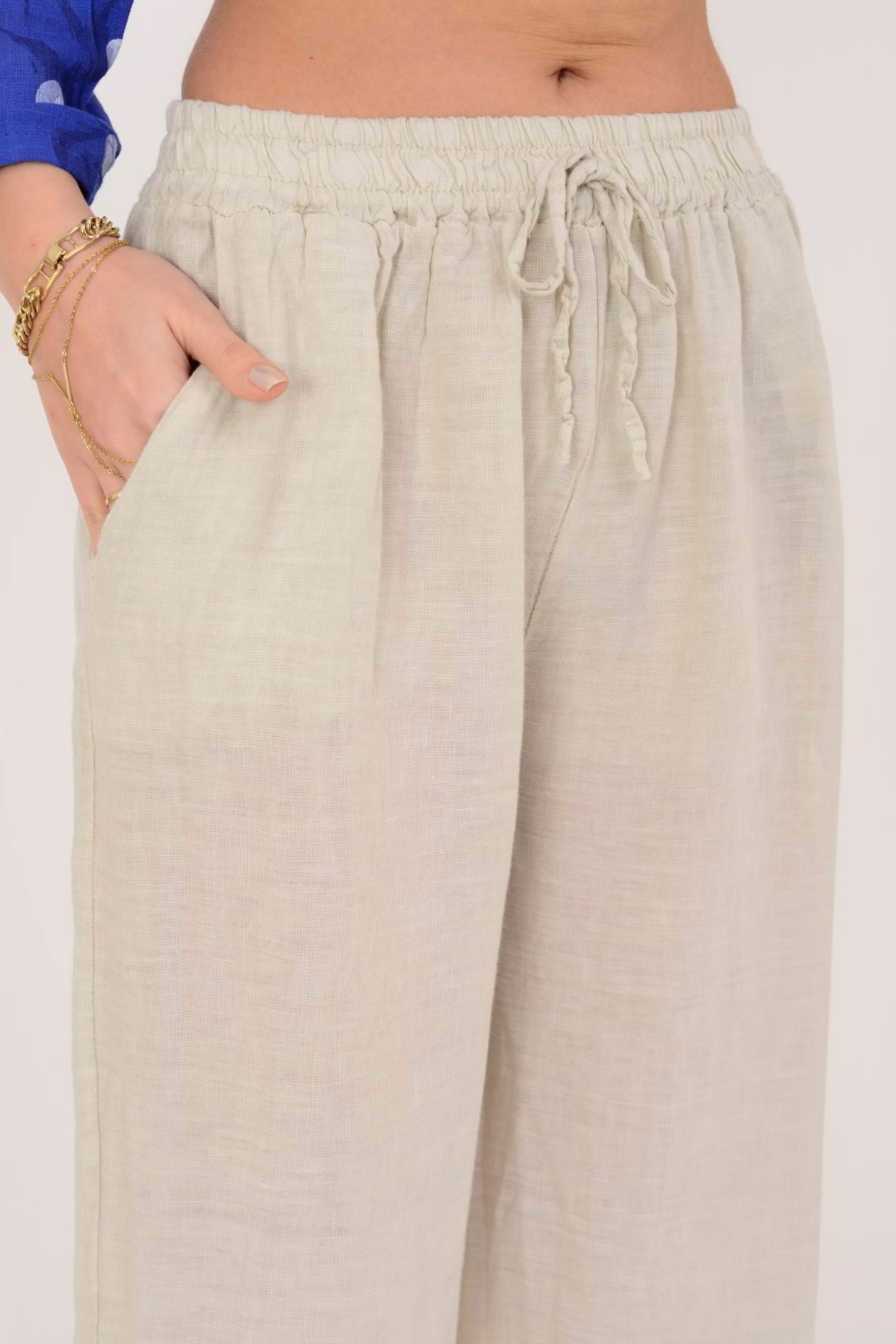 30484 BELİ LASTİKLİ KETEN PANTOLON
