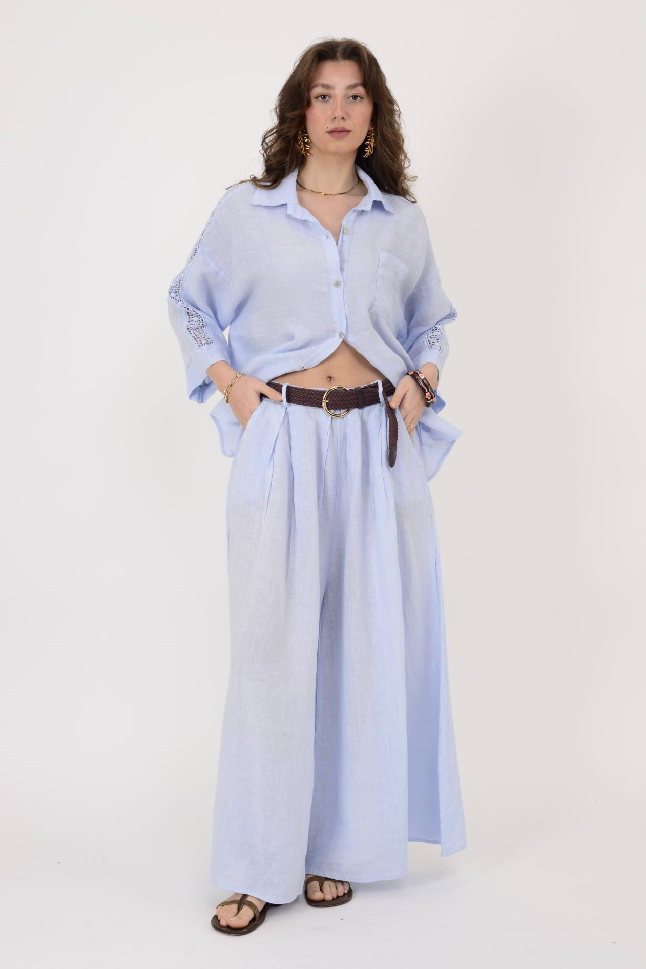 30522 KEMER DETAYLI KETEN PANTOLON