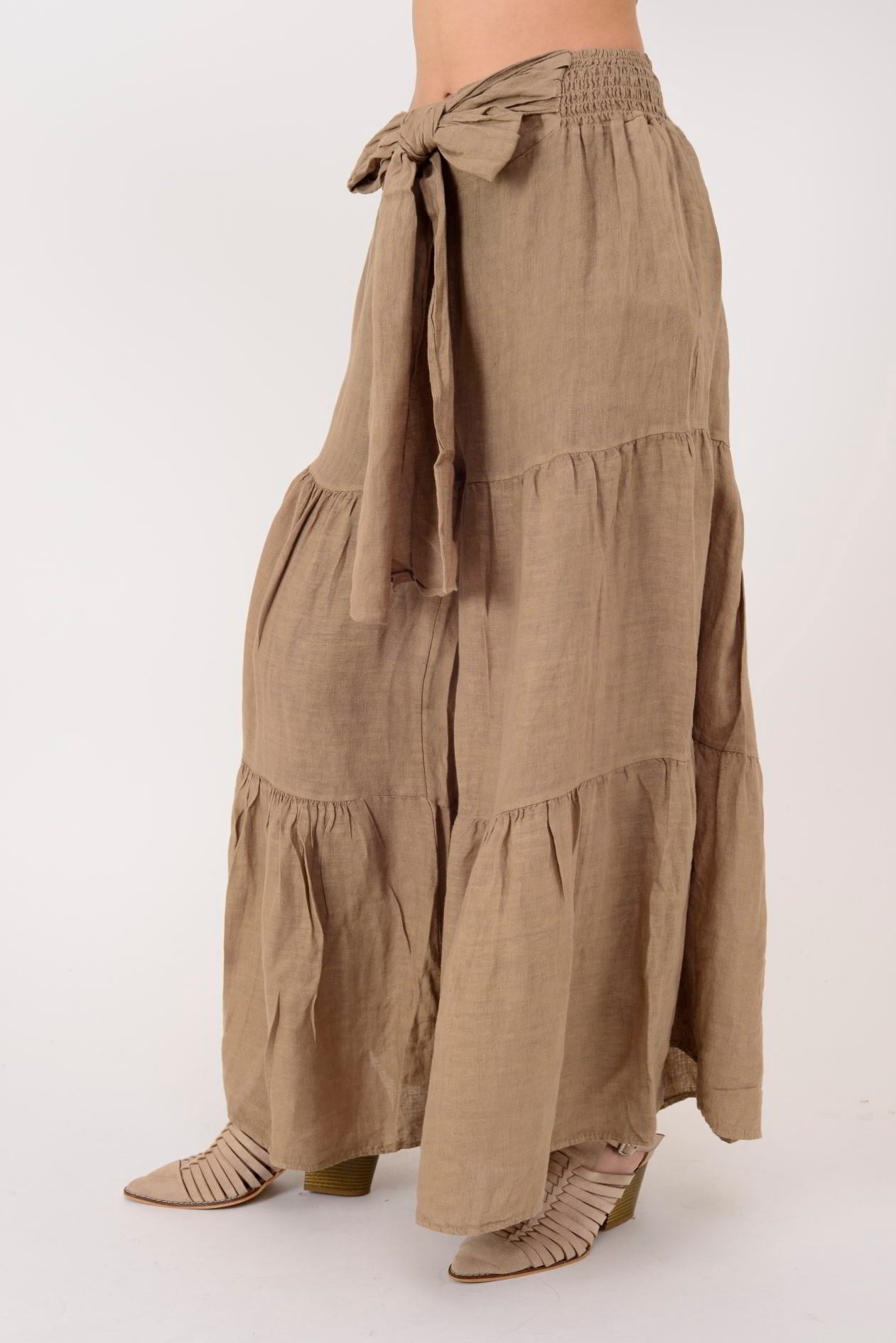 30560 FİYONK DETAYLI VOLAN KETEN PANTOLON