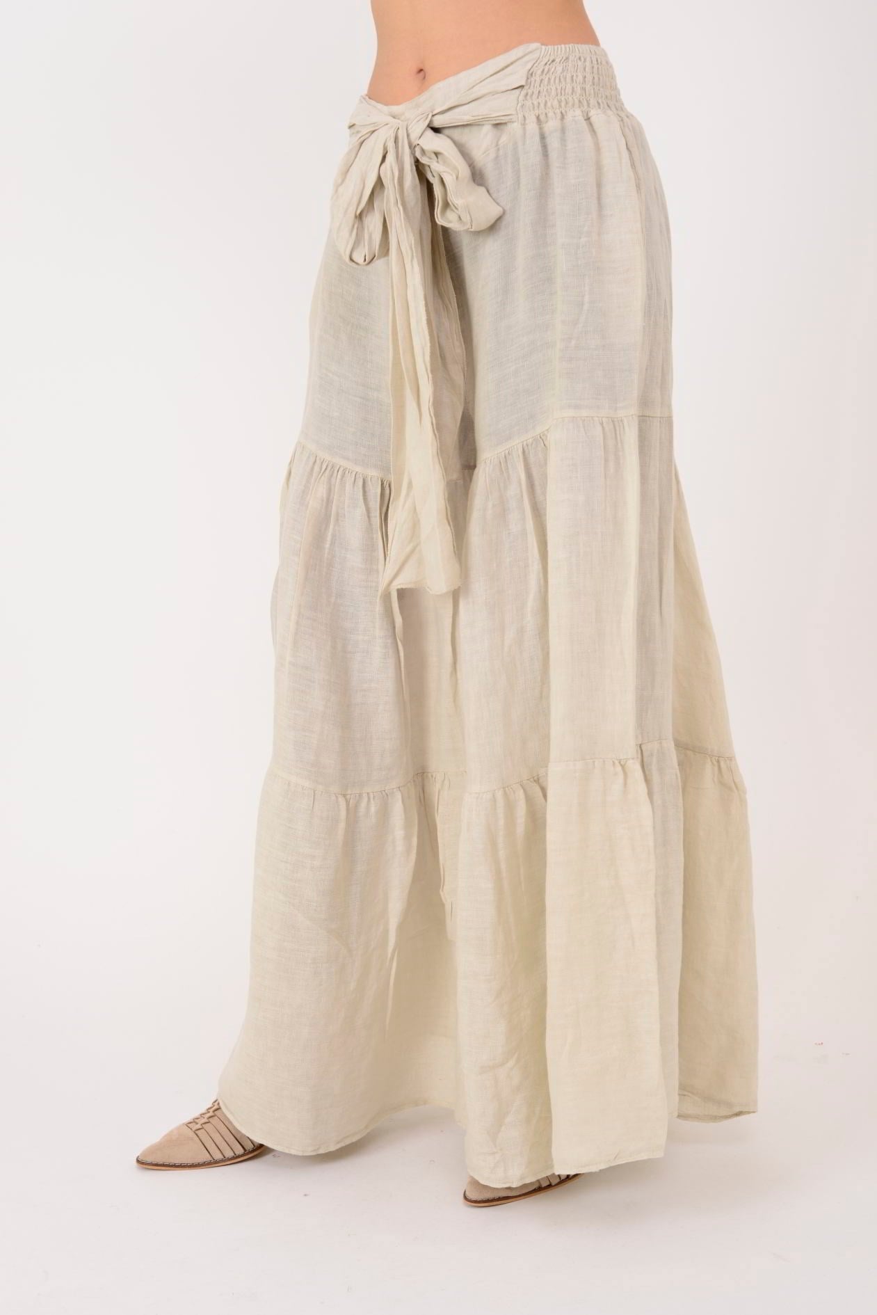 30560 FİYONK DETAYLI VOLAN KETEN PANTOLON