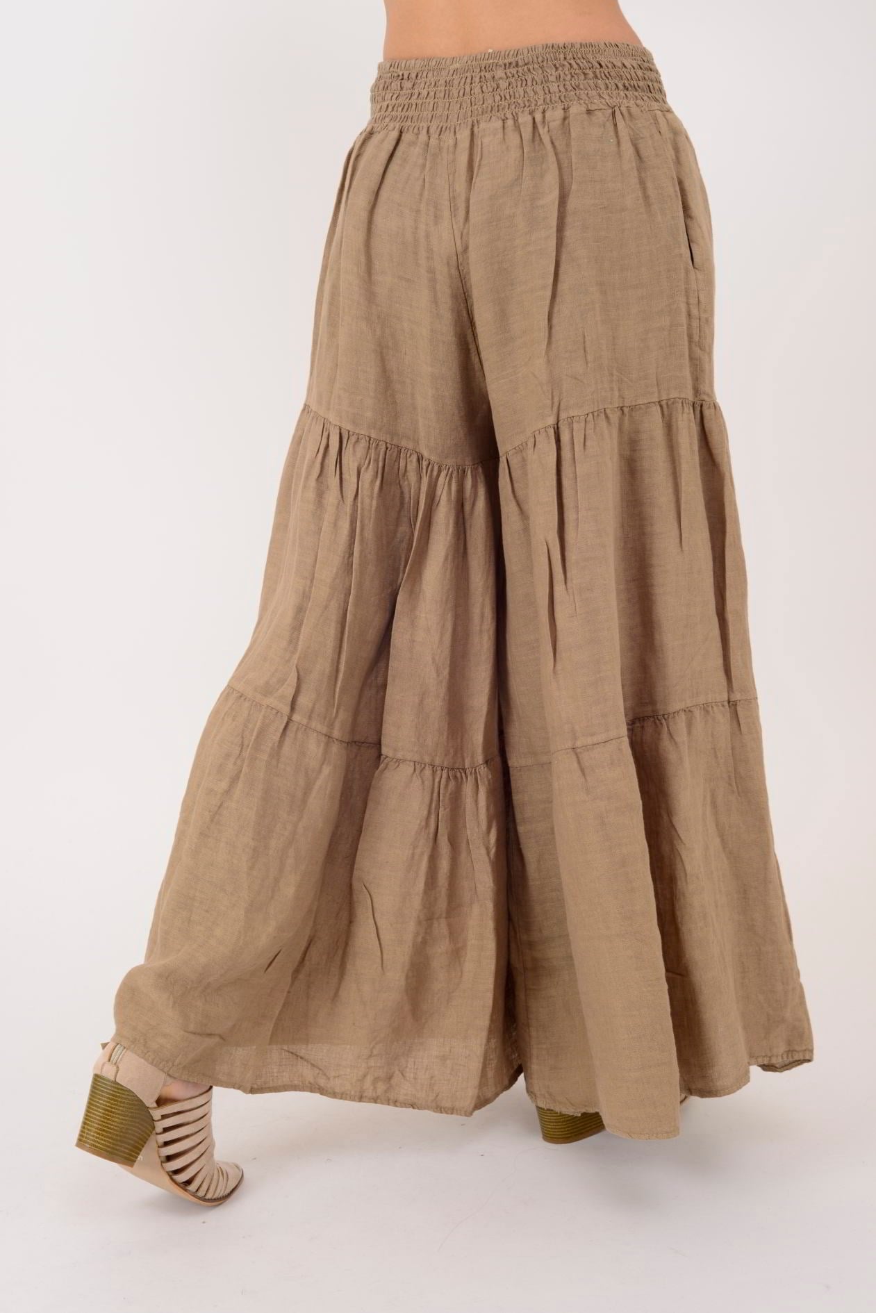 30560 FİYONK DETAYLI VOLAN KETEN PANTOLON
