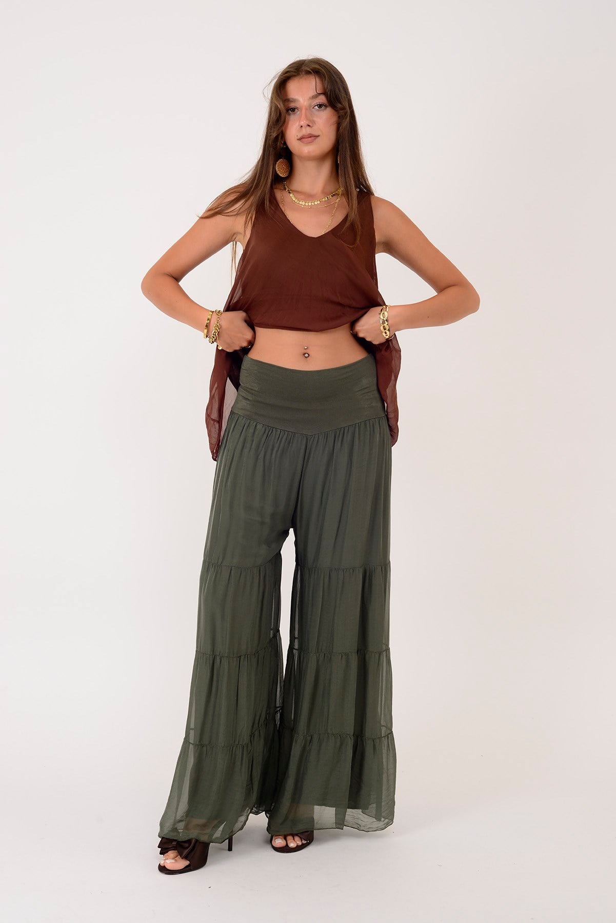 3243 WES VOLANLI İPEK PANTOLON