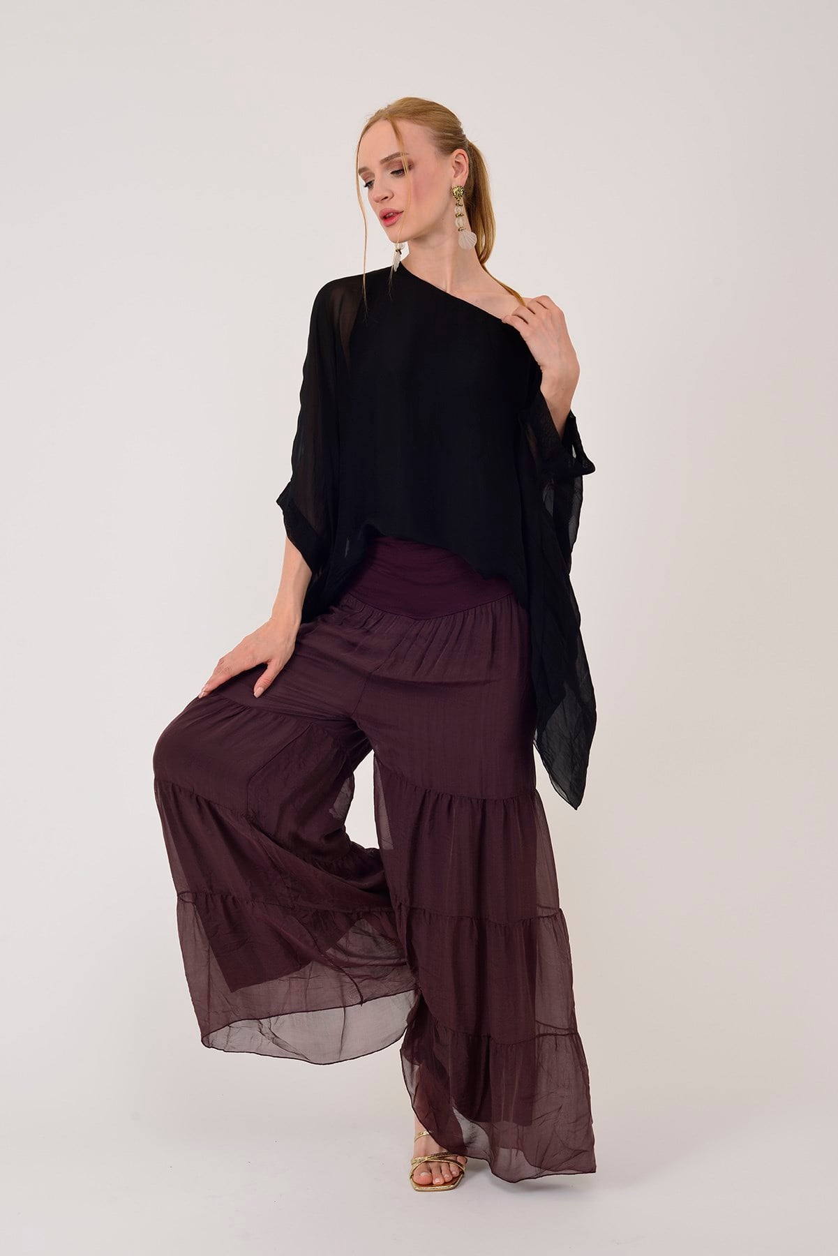 3243 WES VOLANLI İPEK PANTOLON