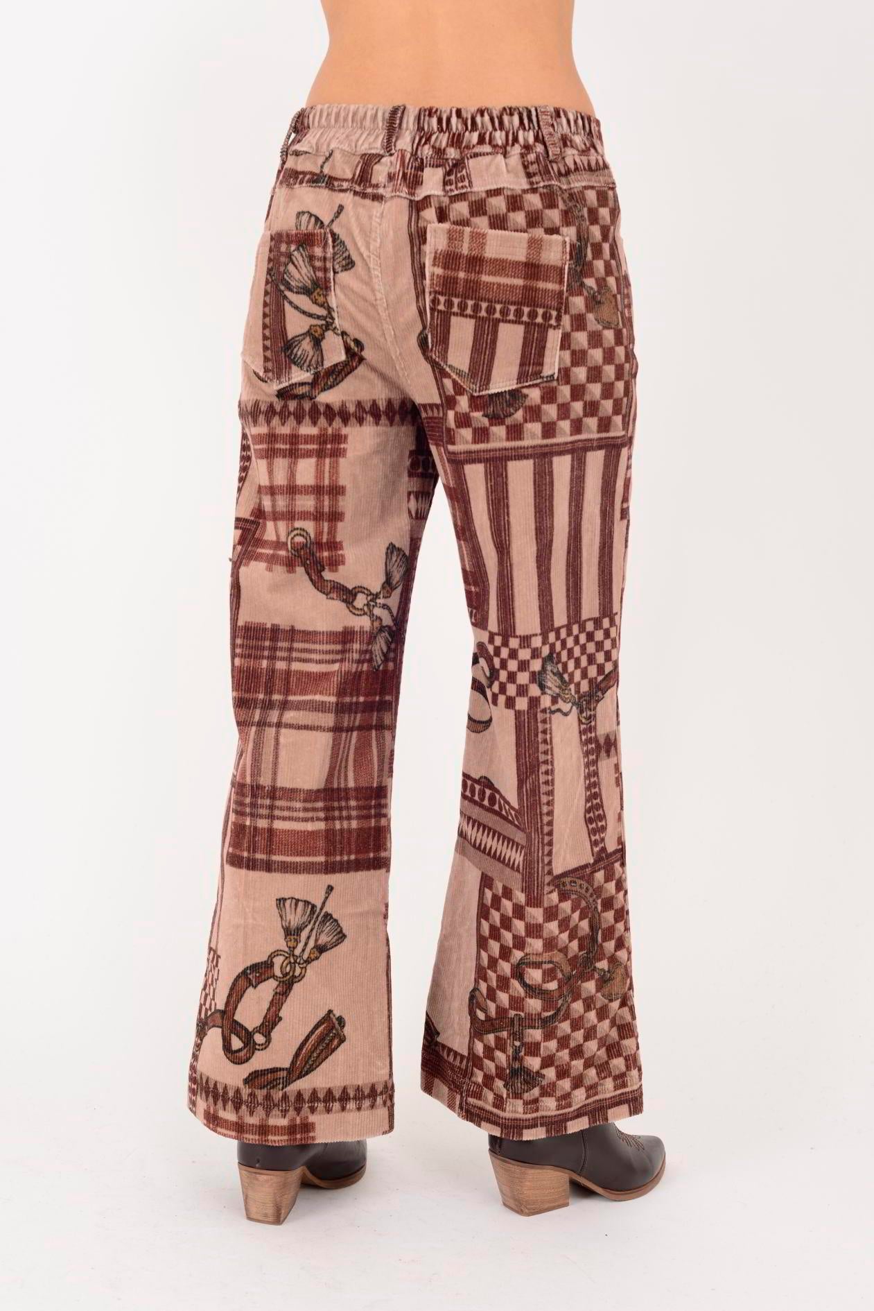 380213 ETNİK DESEN FİTİLLİ KADİFE PANTOLON