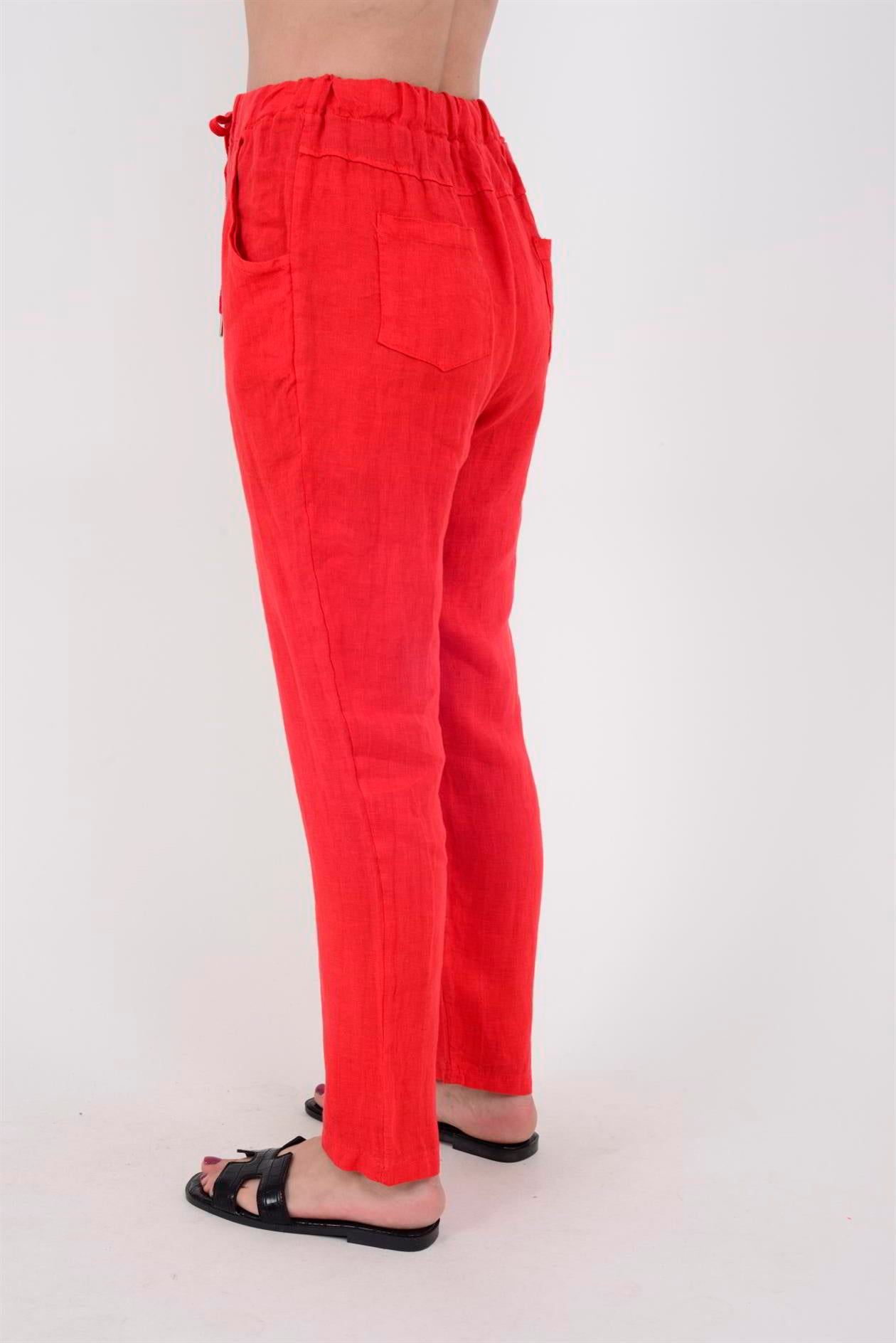 3928 BELDEN BAĞLAMALI KETEN PANTOLON