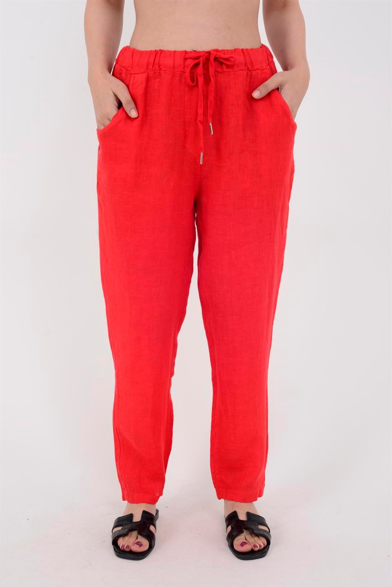 3928 BELDEN BAĞLAMALI KETEN PANTOLON