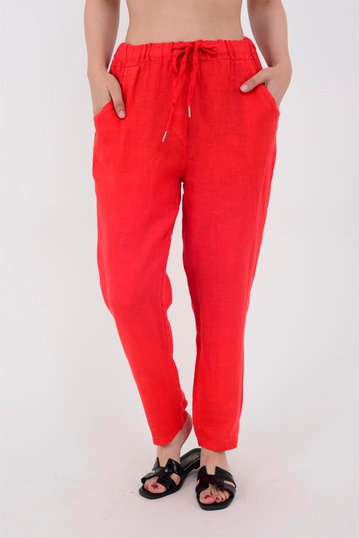 3928 BELDEN BAĞLAMALI KETEN PANTOLON