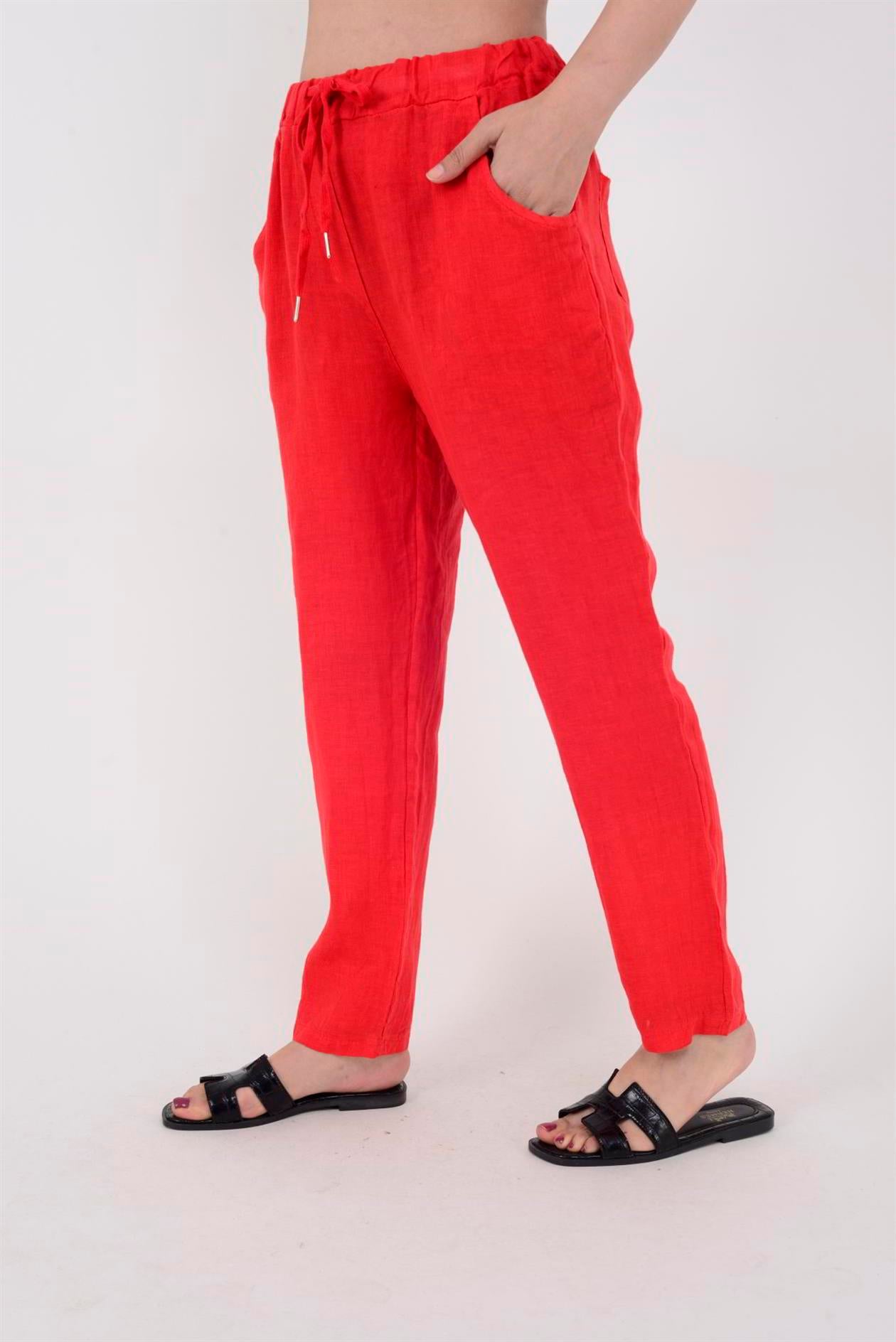 3928 BELDEN BAĞLAMALI KETEN PANTOLON
