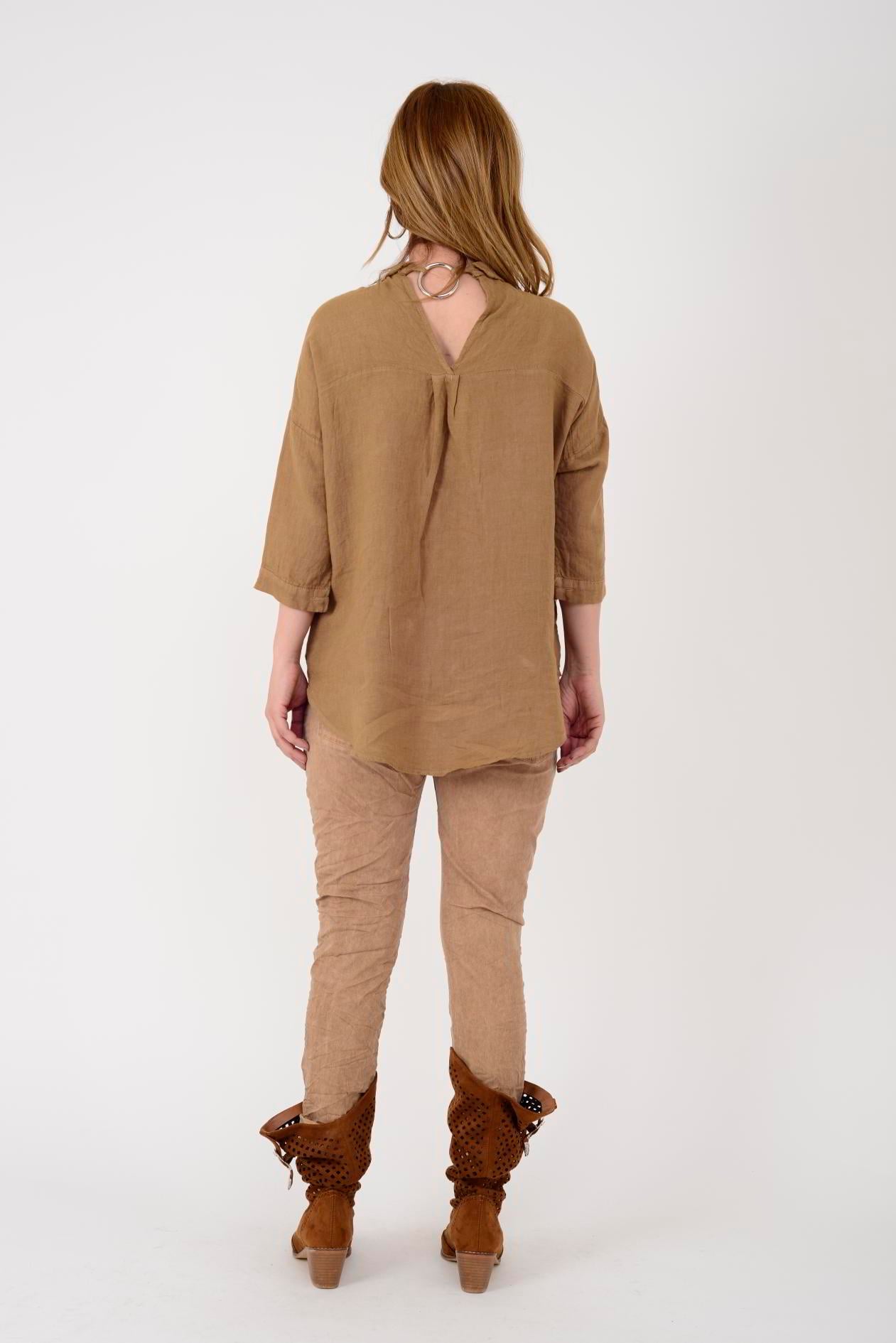 5262 HALKA DETAY KETEN GÖMLEK