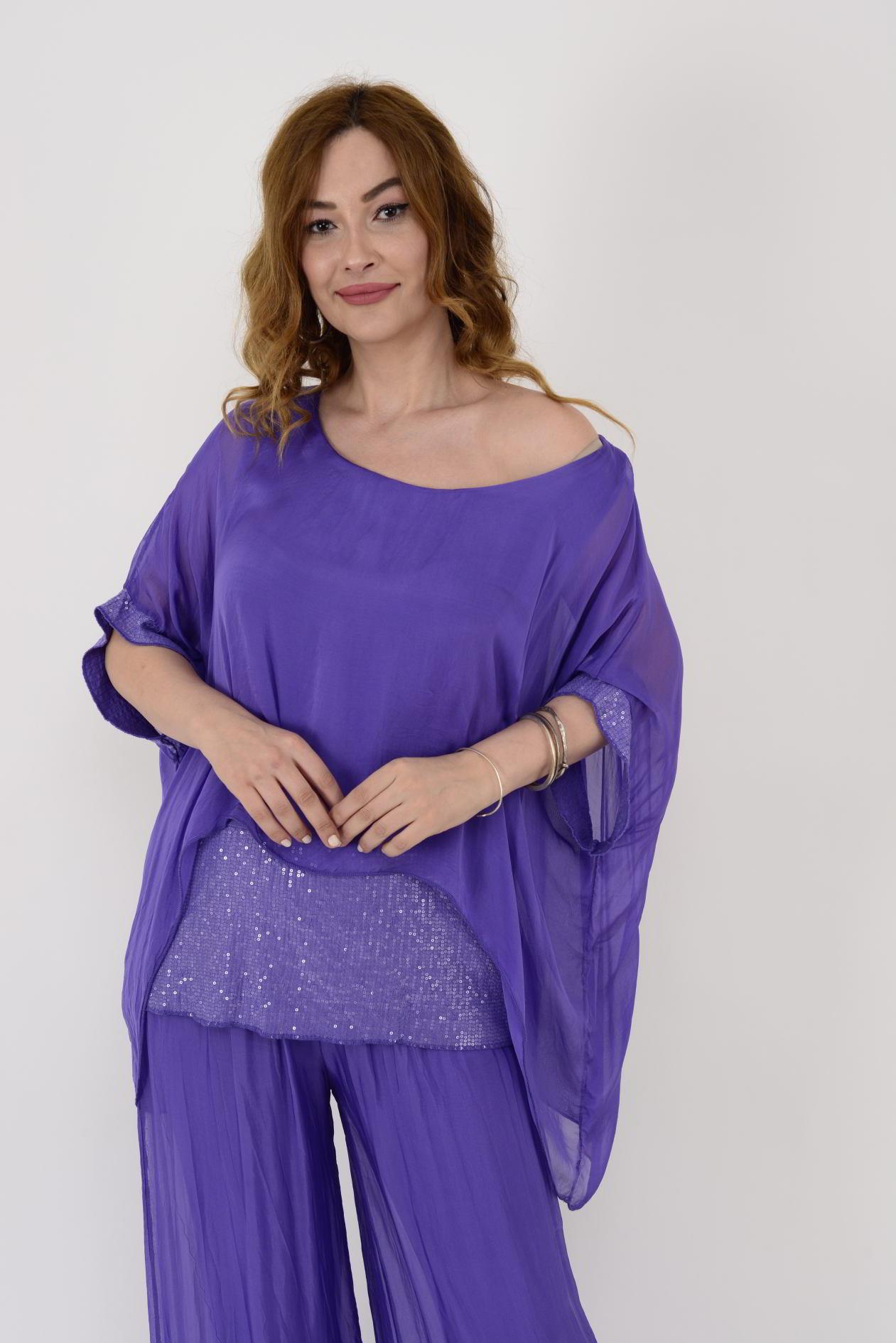 5835 PAYET DETAYLI İPEK BLUZ