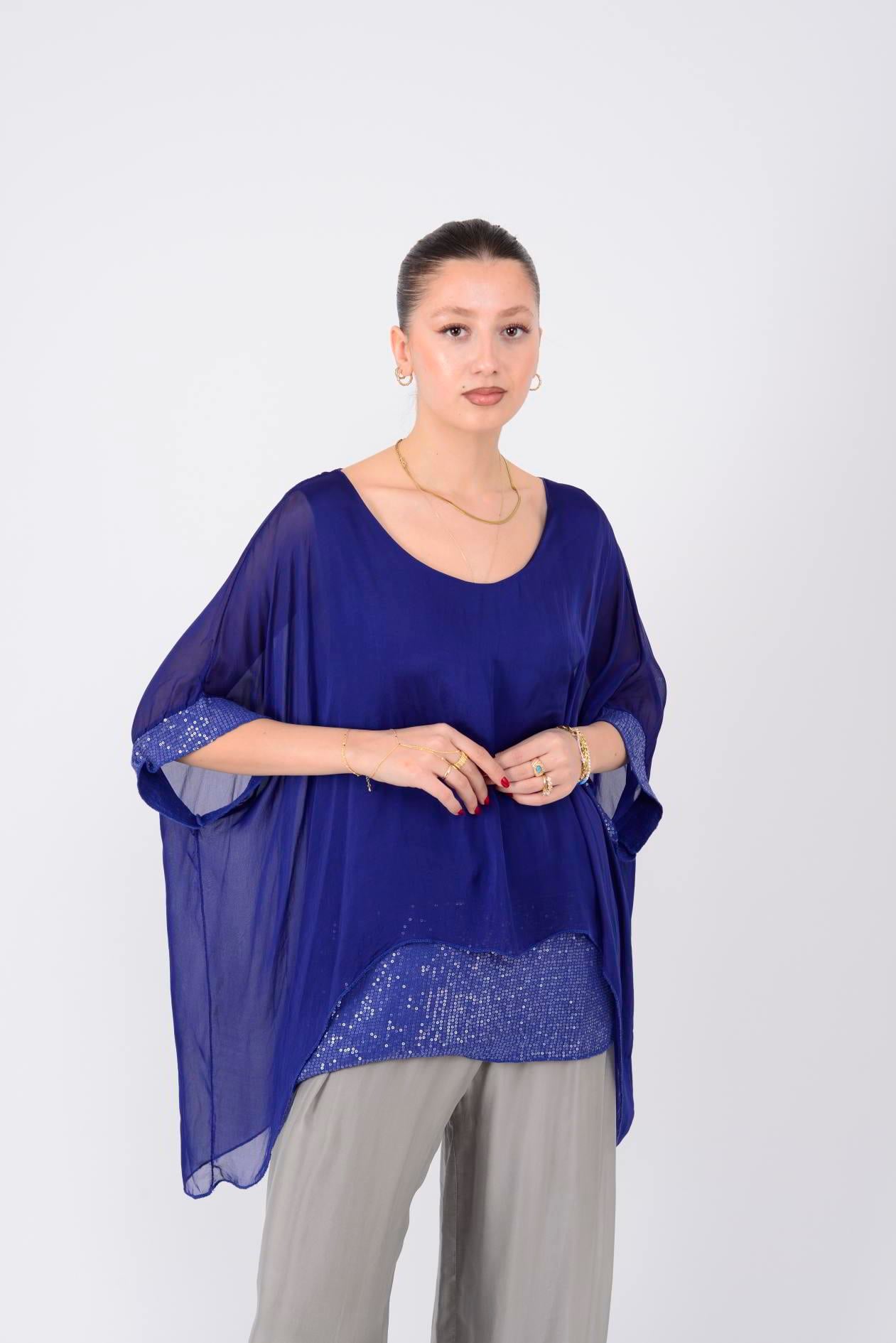 5835 PAYET DETAYLI İPEK BLUZ