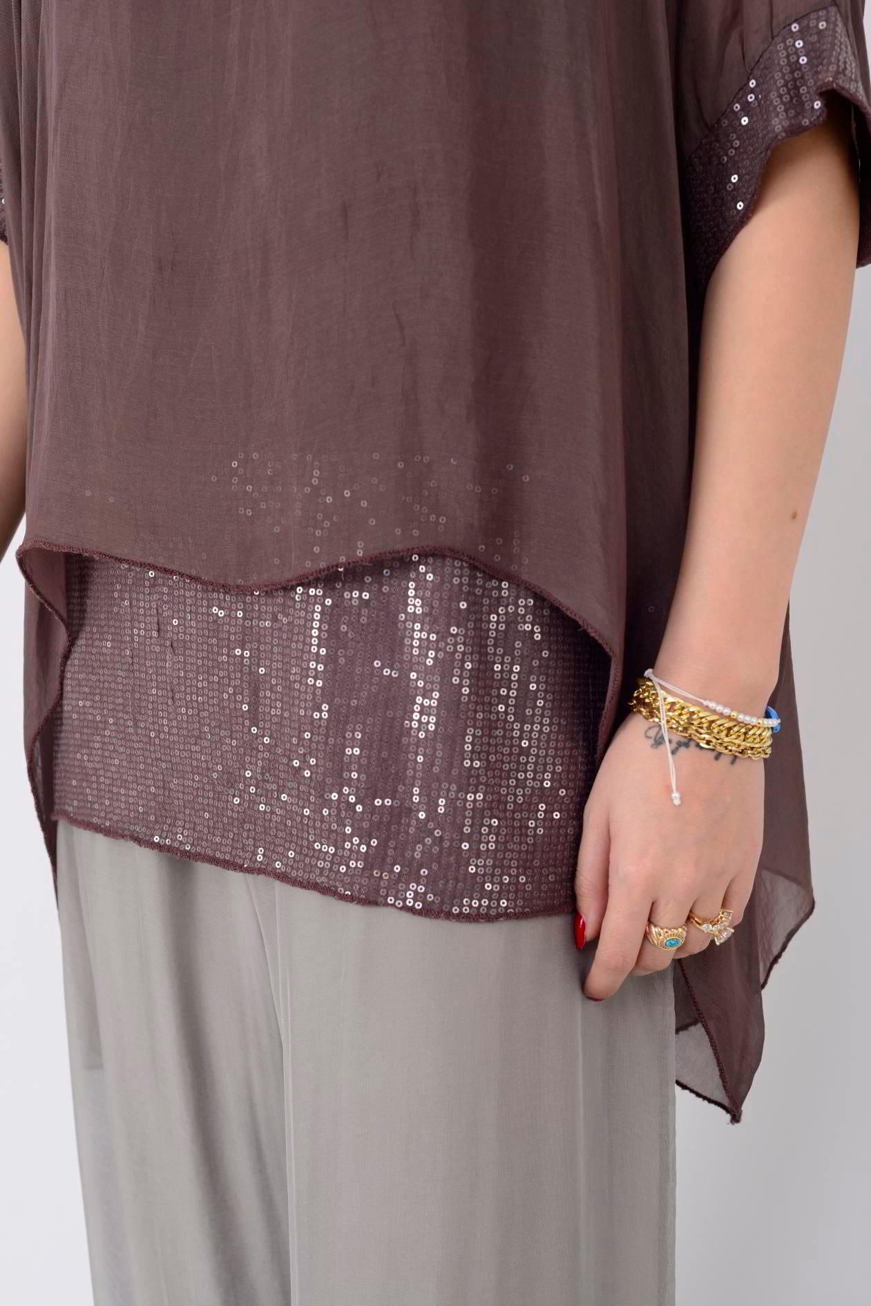 5835 PAYET DETAYLI İPEK BLUZ