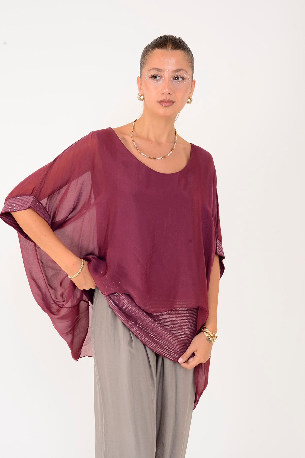 5835 PAYET DETAYLI İPEK BLUZ