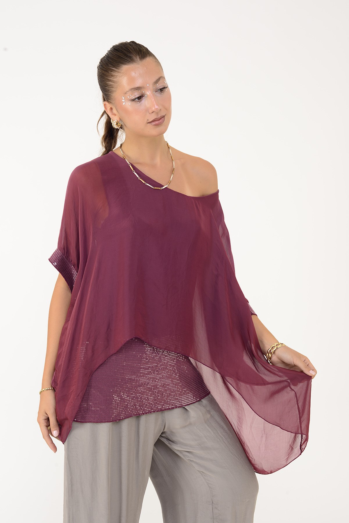 5835 PAYET DETAYLI İPEK BLUZ