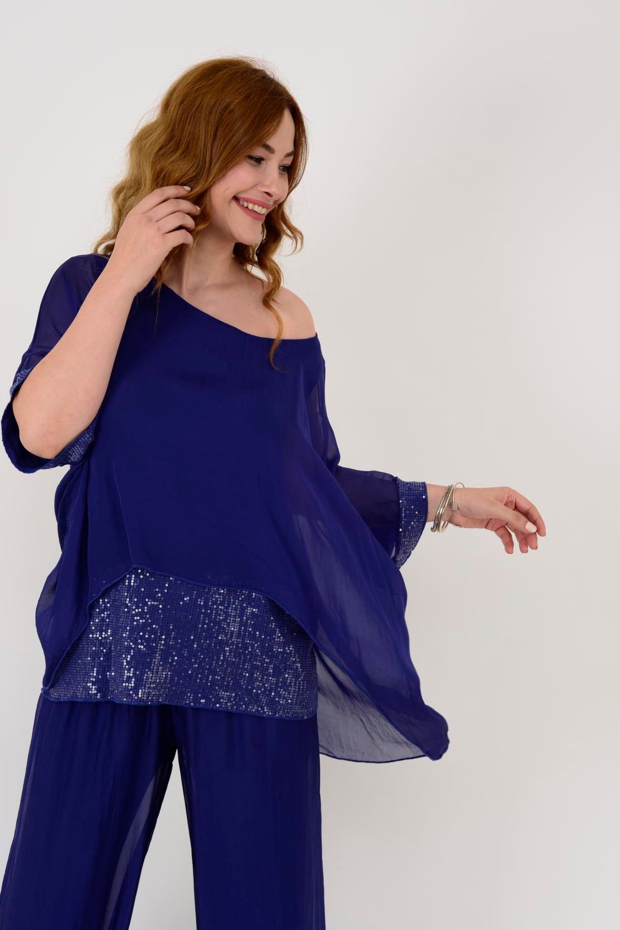 5835 PAYET DETAYLI İPEK BLUZ