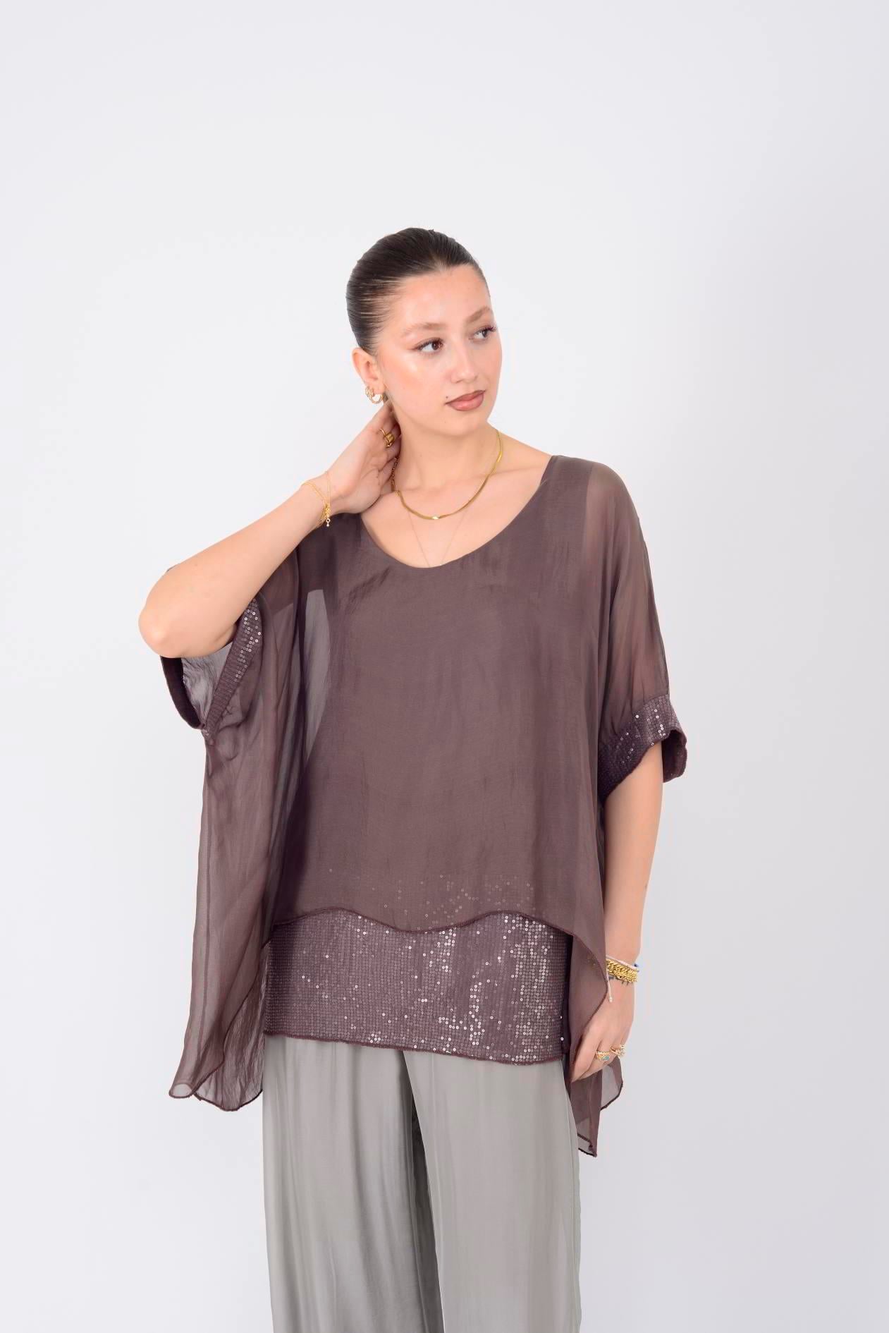5835 PAYET DETAYLI İPEK BLUZ