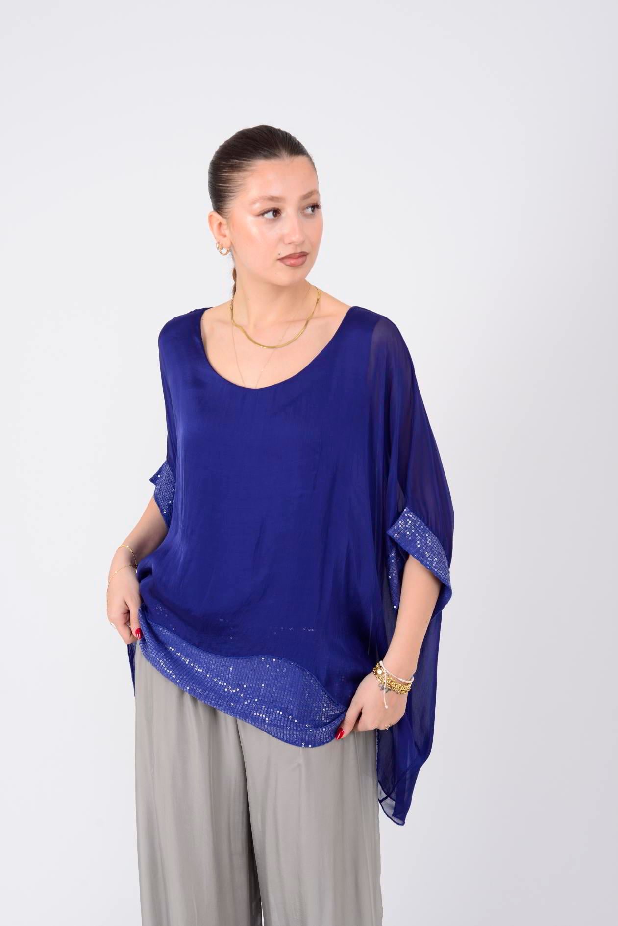 5835 PAYET DETAYLI İPEK BLUZ
