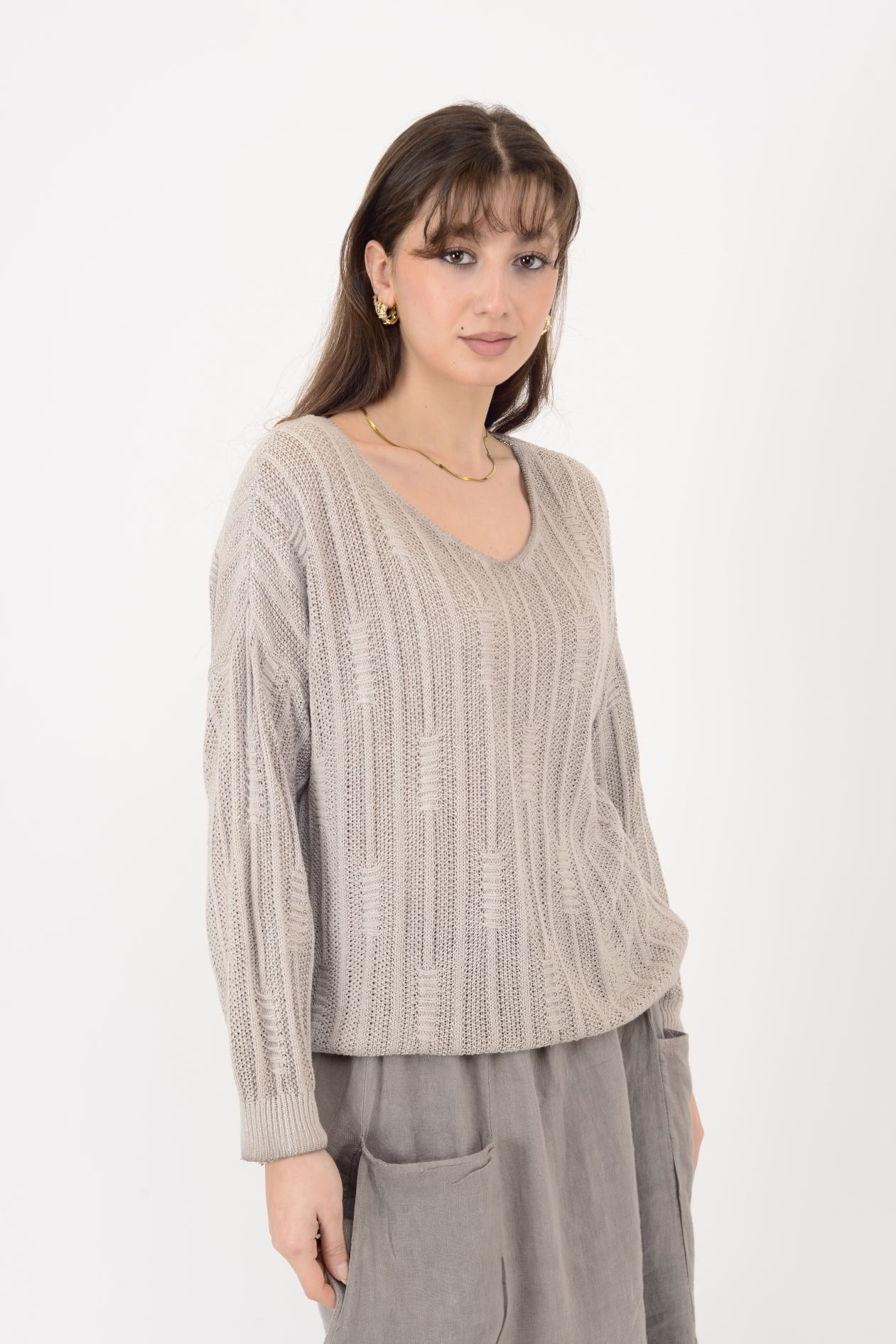 6046 V YAKA MERSERİZE BLUZ