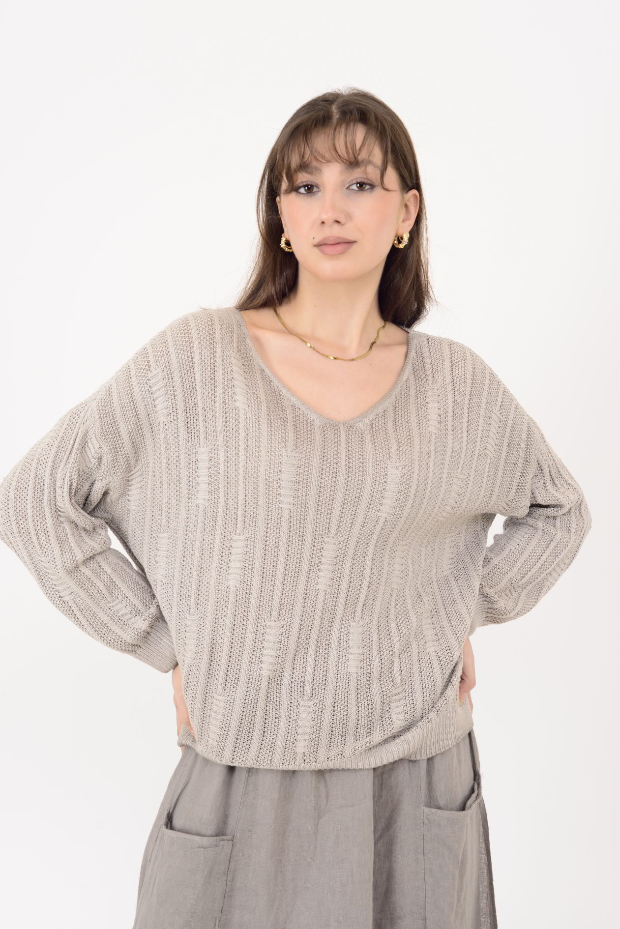 6046 V YAKA MERSERİZE BLUZ