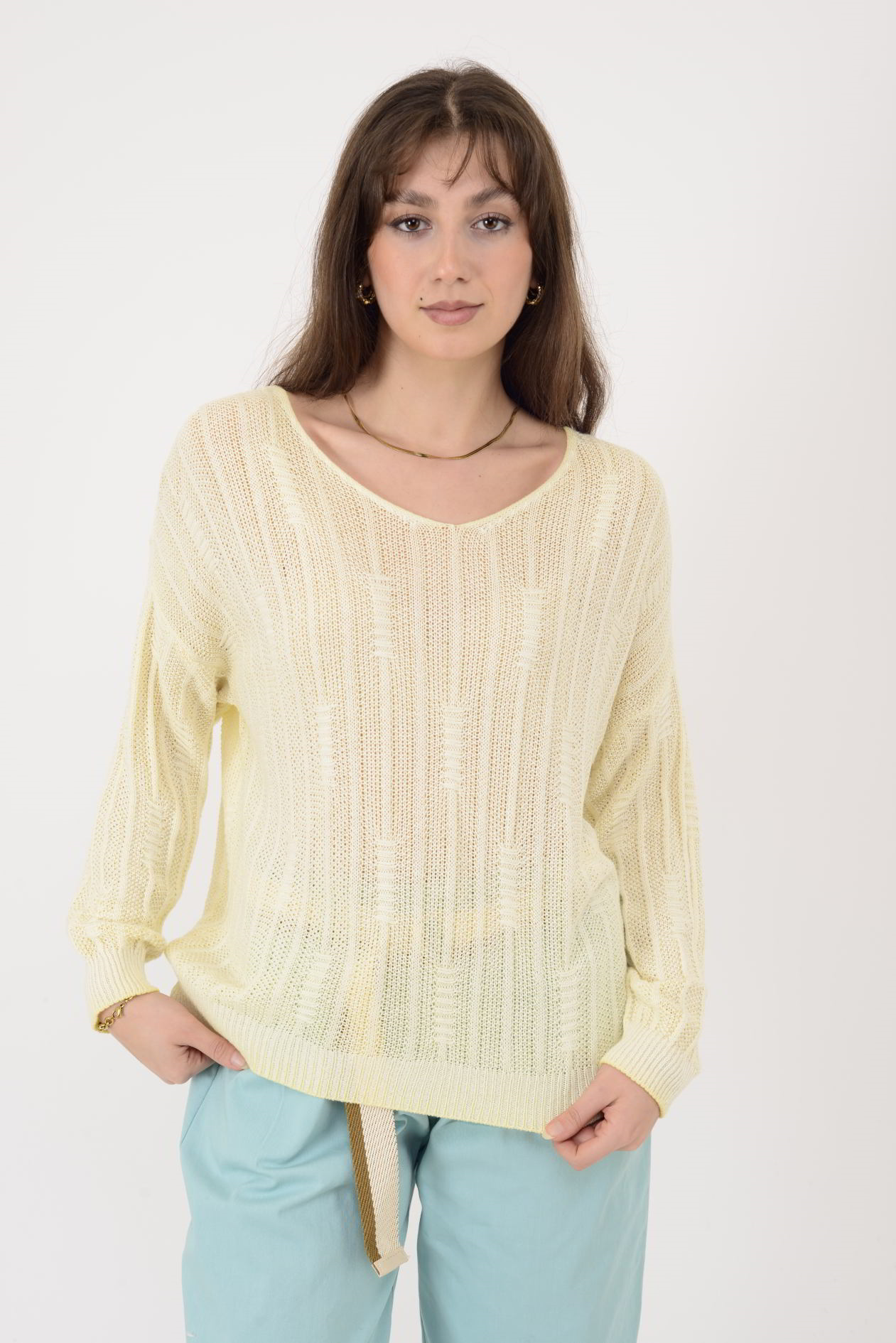 6046 V YAKA MERSERİZE BLUZ