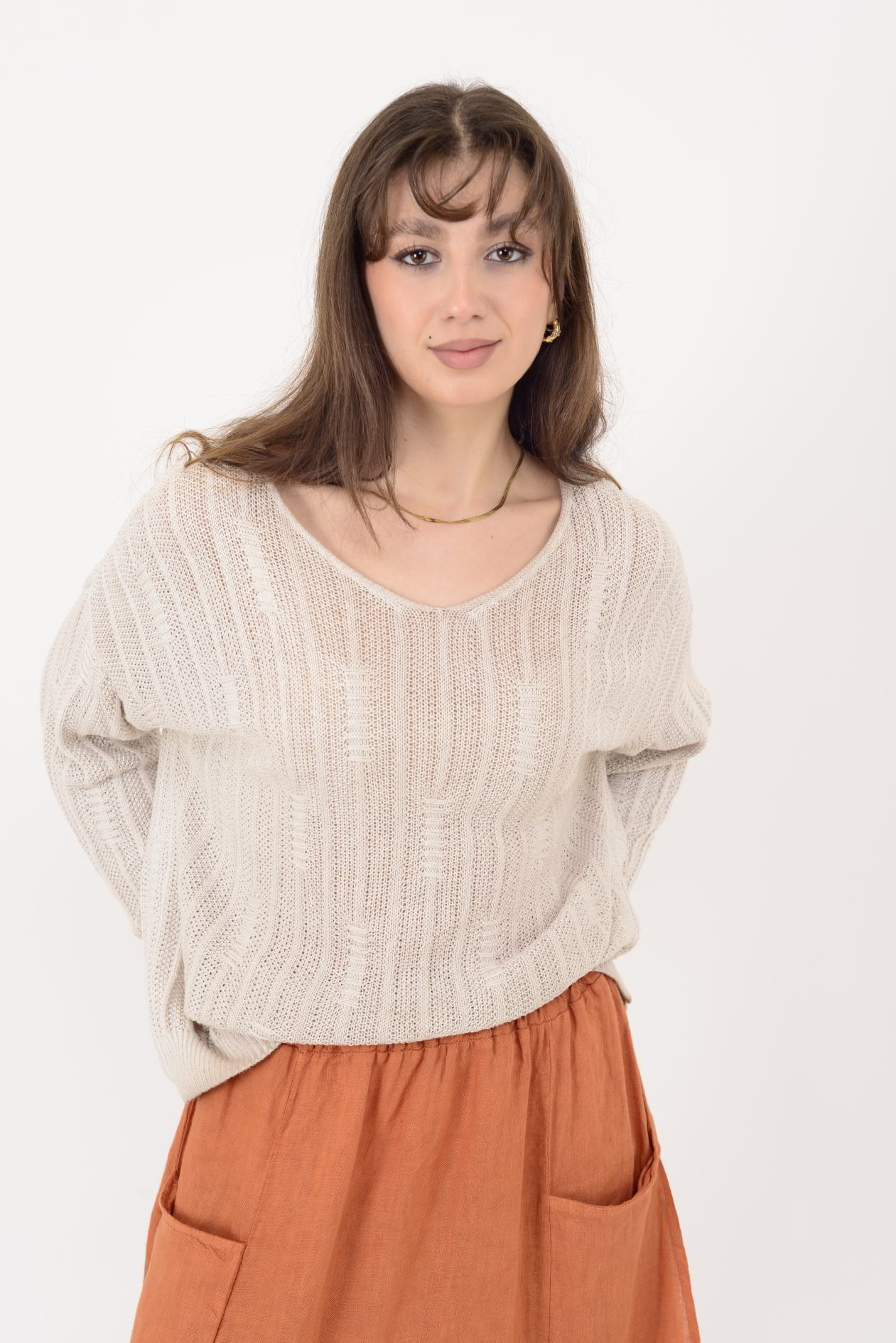 6046 V YAKA MERSERİZE BLUZ