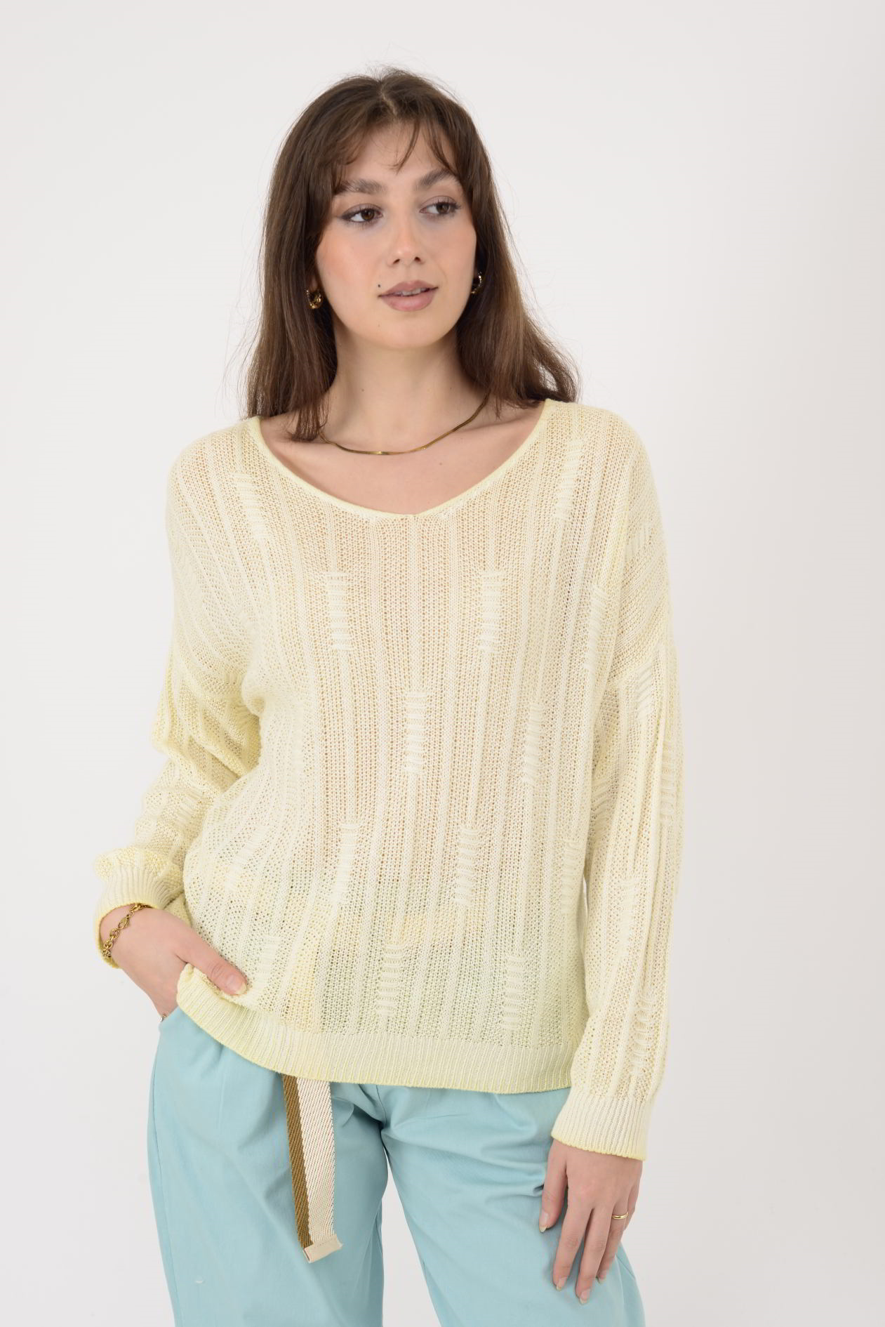 6046 V YAKA MERSERİZE BLUZ