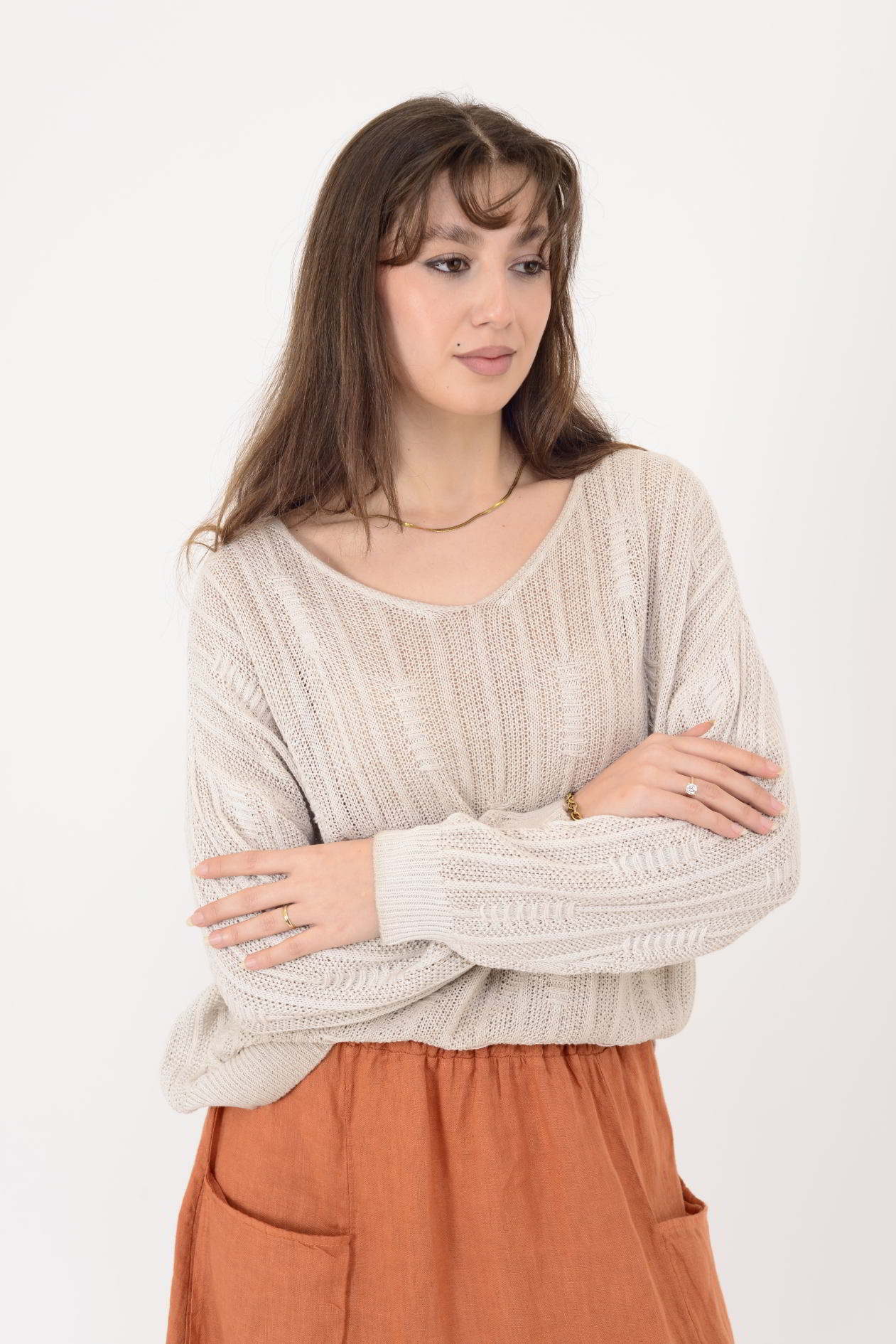 6046 V YAKA MERSERİZE BLUZ