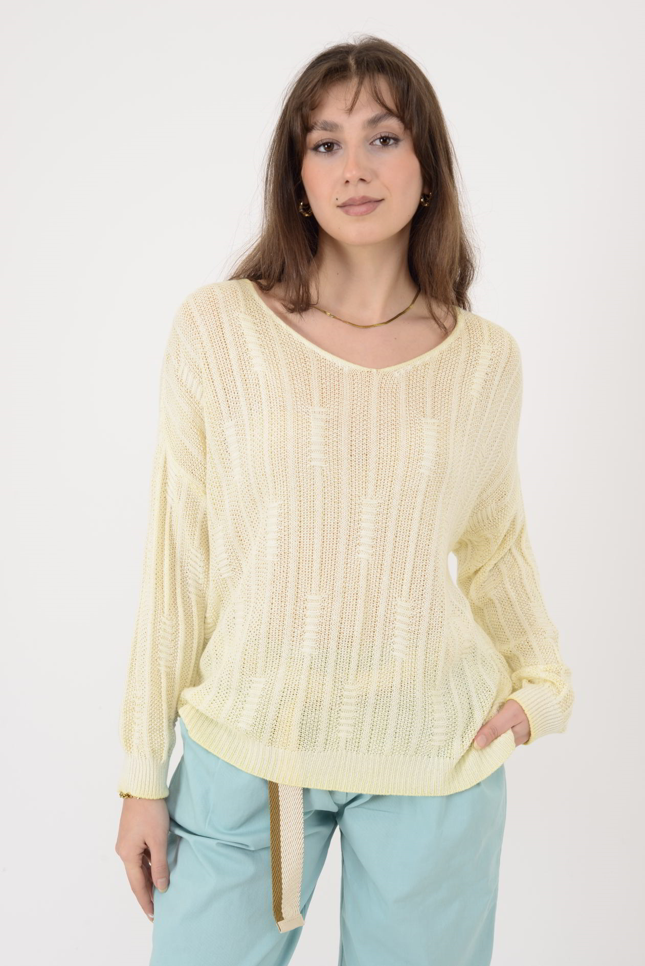 6046 V YAKA MERSERİZE BLUZ
