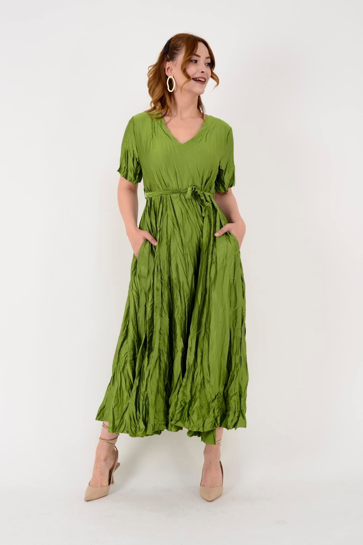 607371 BELDEN BAĞLAMALI SATEN ELBİSE