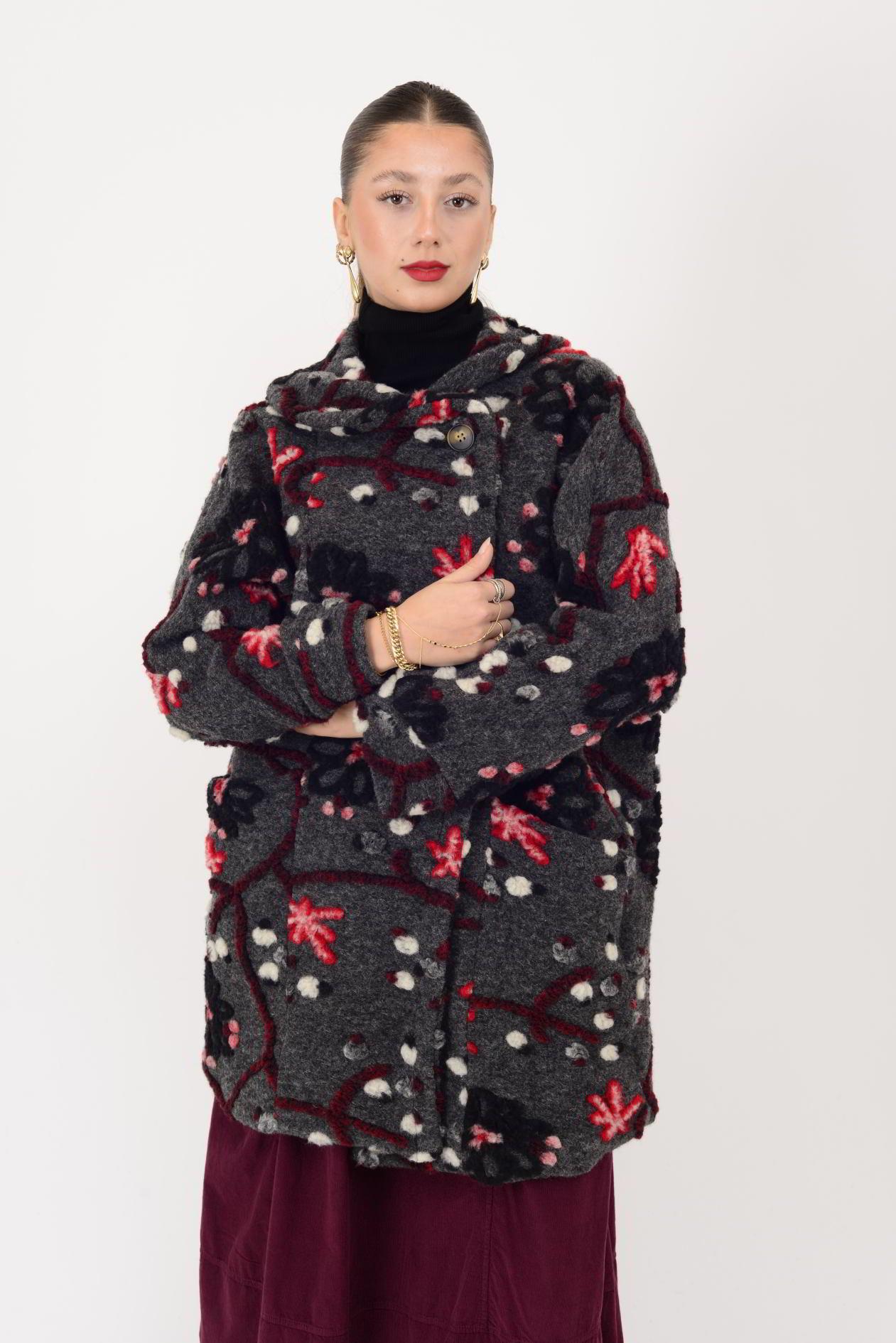 60986 ÇİÇEK KABARTMALI ŞAL YAKA KEÇE KABAN